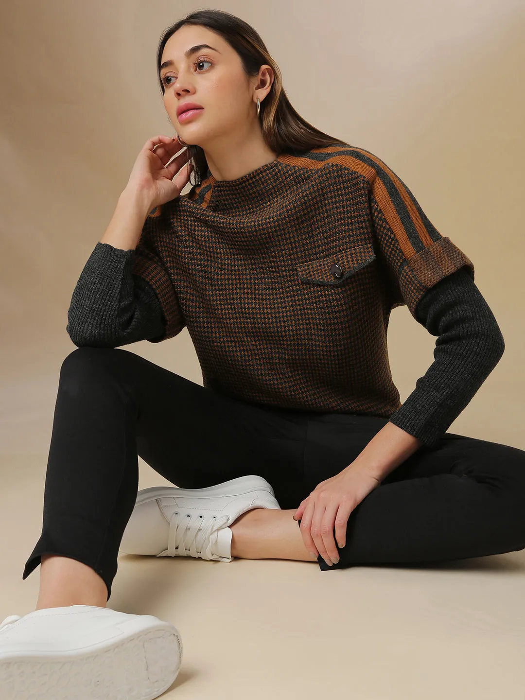Campus Sutra Women Self Design Stylish Casual Sweaters