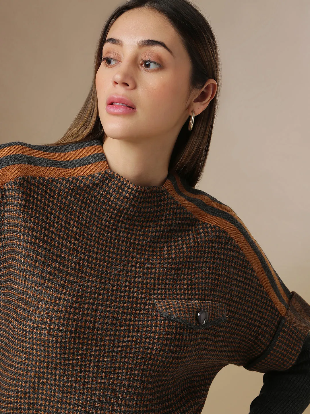 Campus Sutra Women Self Design Stylish Casual Sweaters