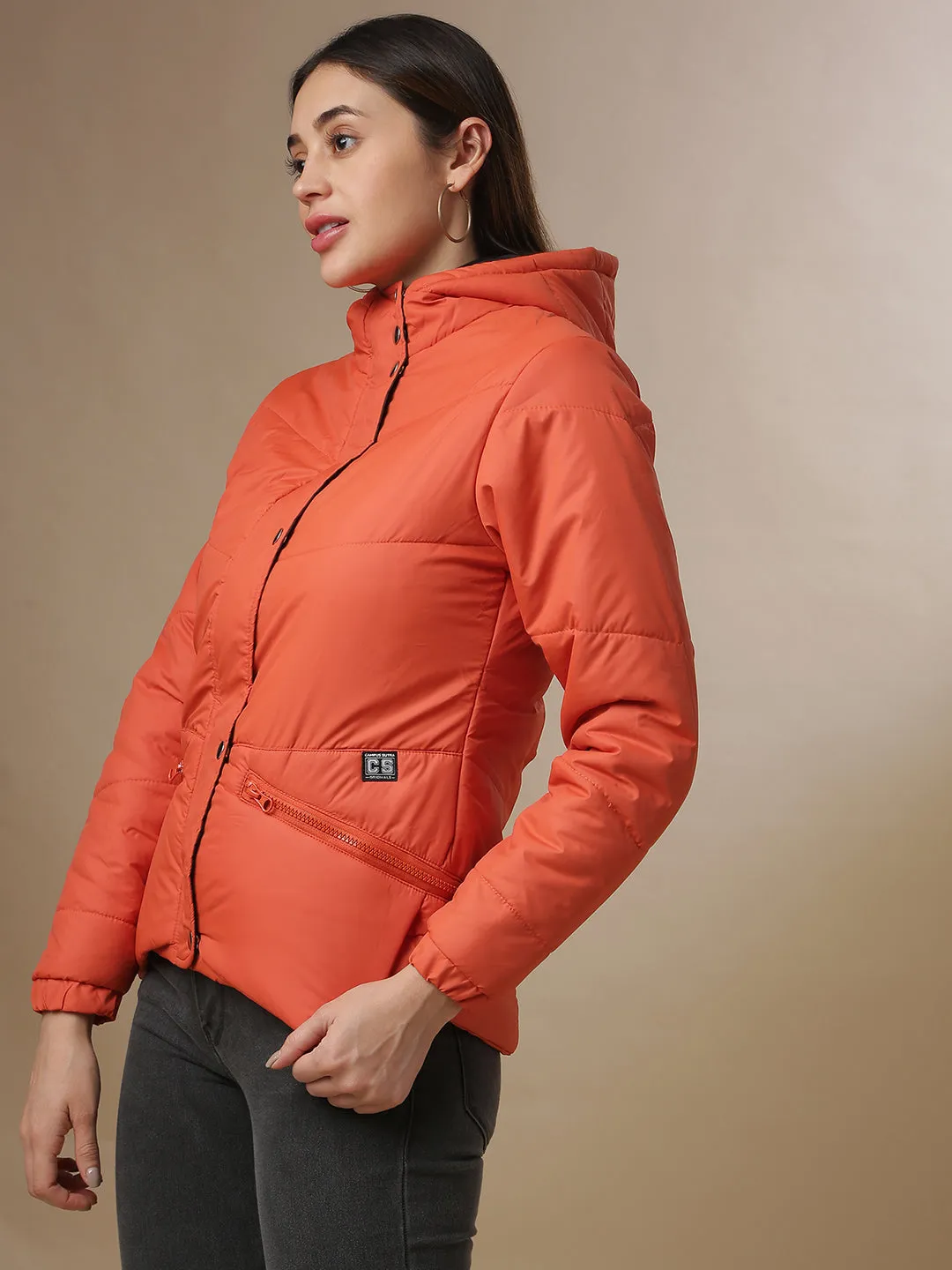 Campus Sutra Women Solid Stylish Casual Bomber Jacket