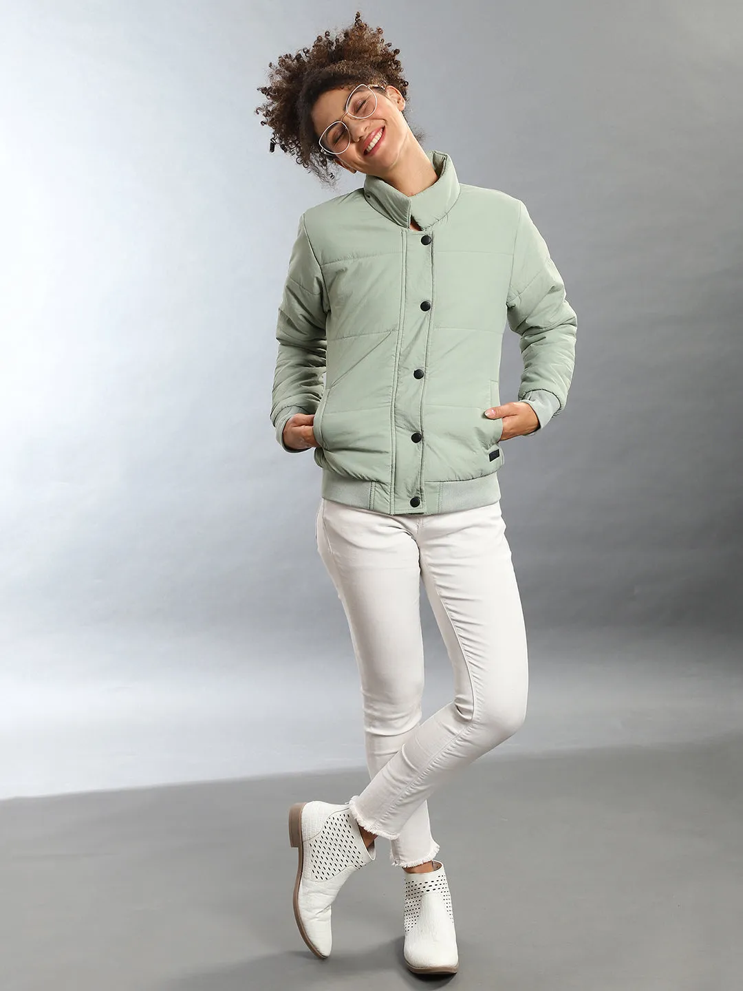 Campus Sutra Women Solid Windcheater Bomber Jacket