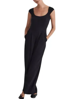 Cap Sleeve Wide Leg Crop Jumpsuit In Black