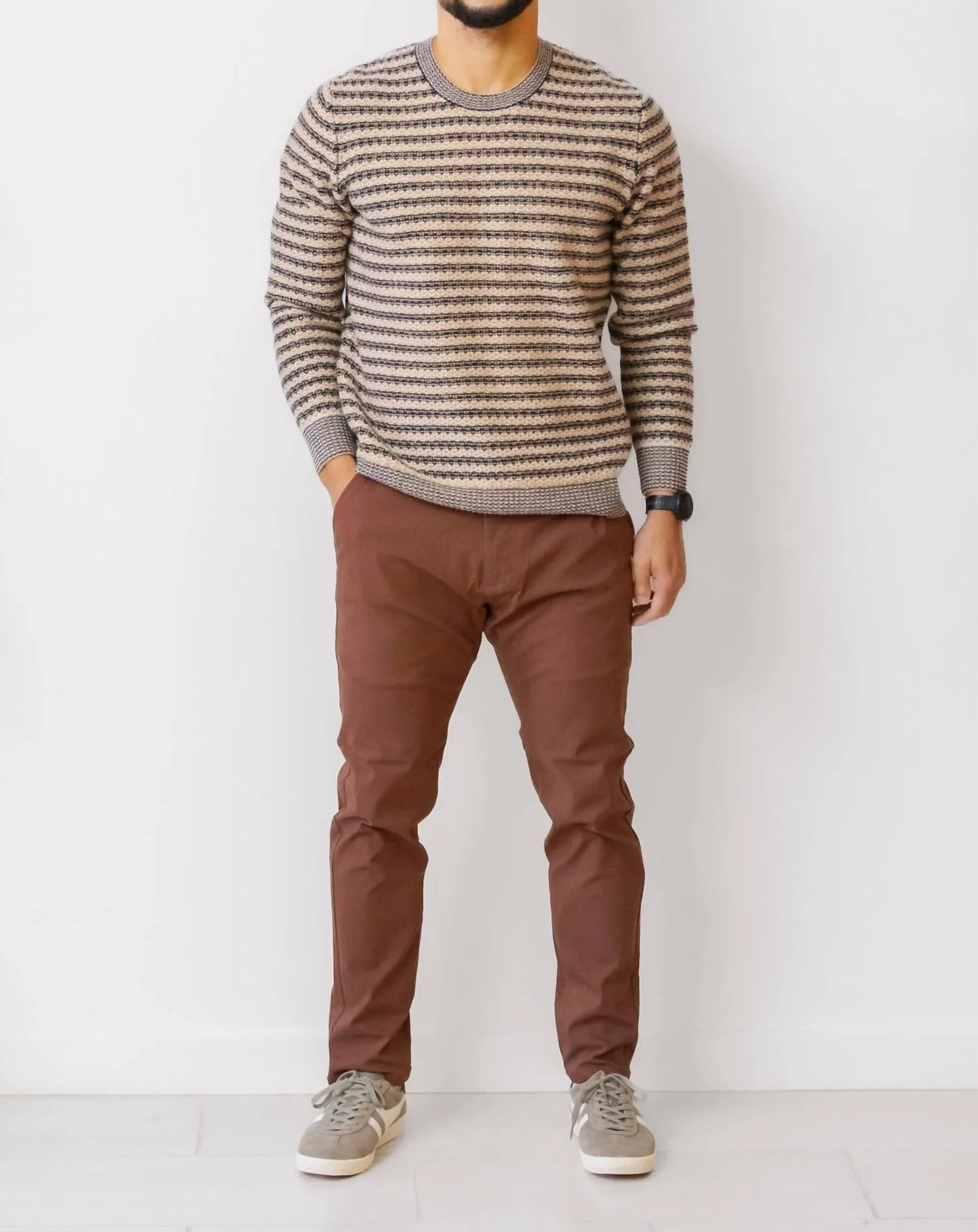 Carrick Sweater In Navy Oat Stripe