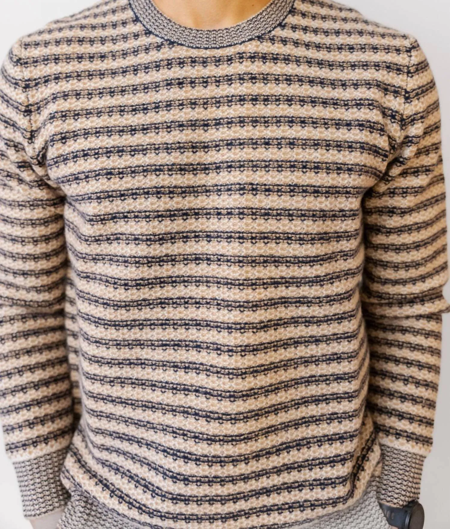 Carrick Sweater In Navy Oat Stripe