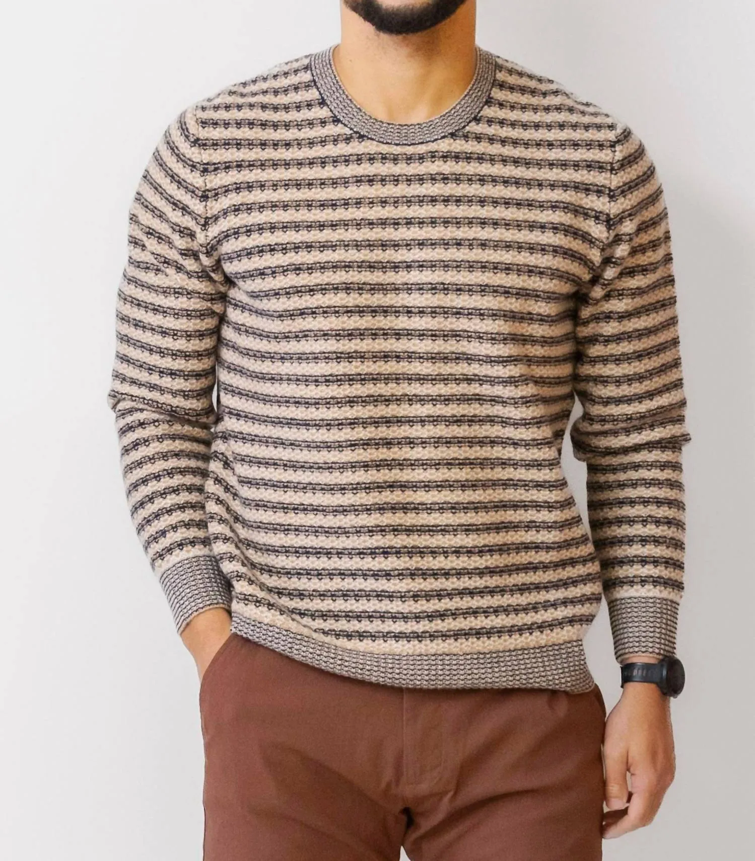 Carrick Sweater In Navy Oat Stripe