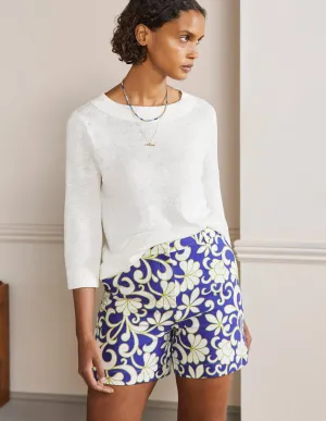 Carrie High Waisted Shorts-Atlantic Ocean, Abstract Petal