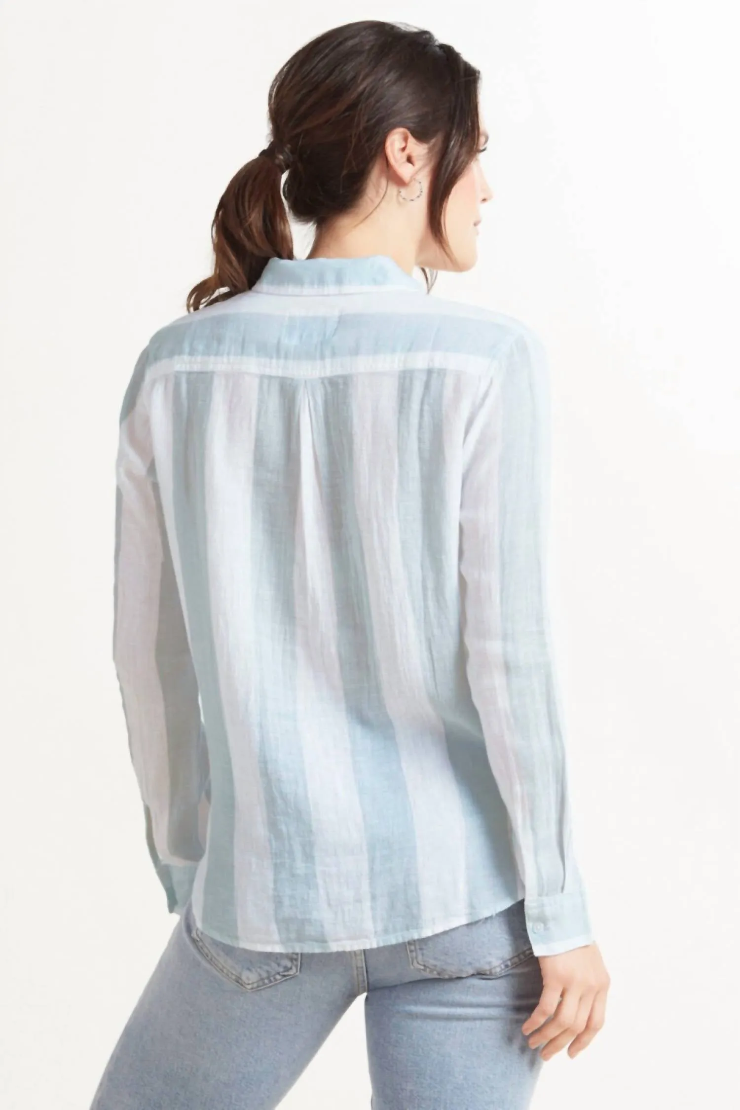 Charli Button Down Shirt In Moss Stripe