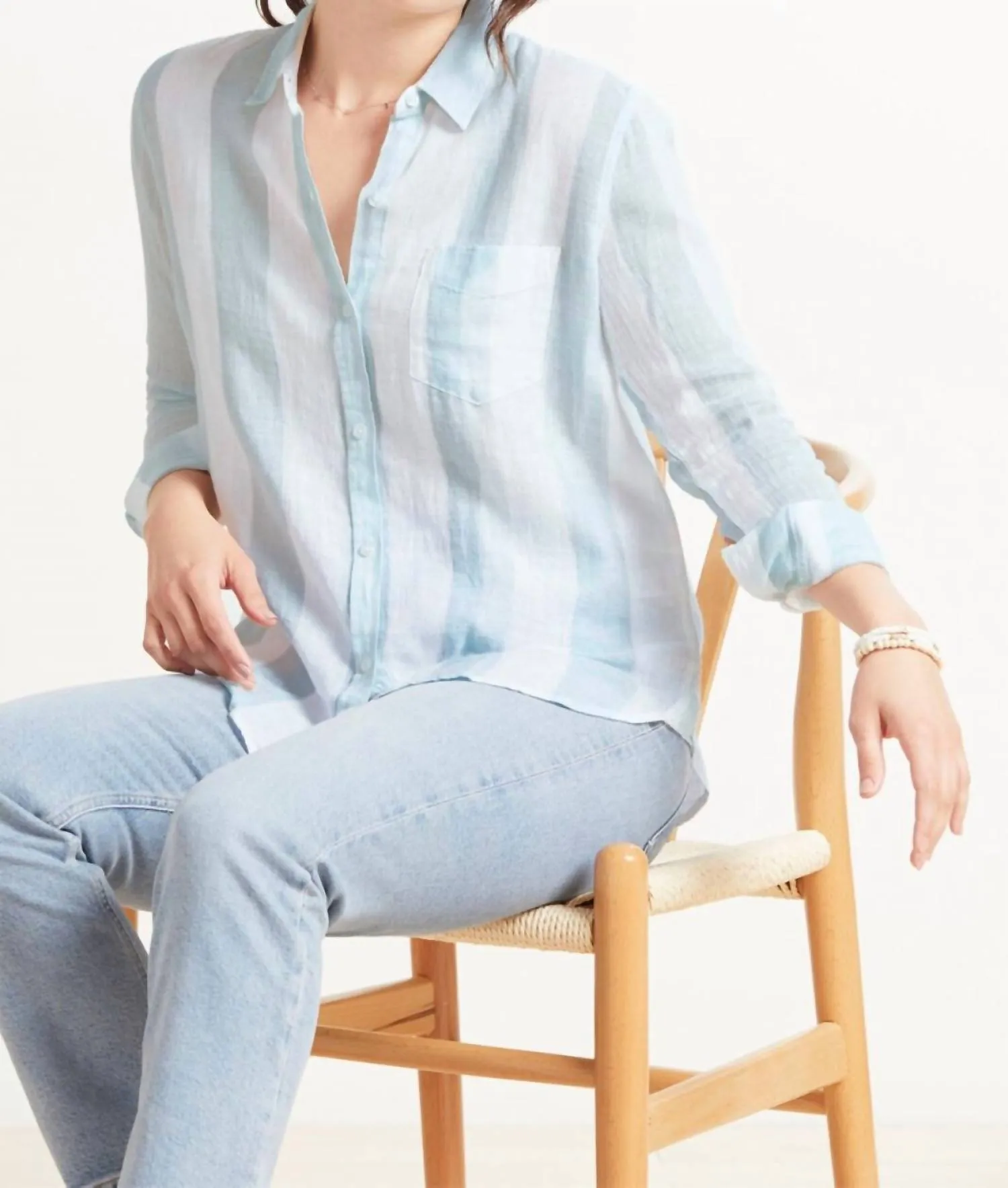 Charli Button Down Shirt In Moss Stripe