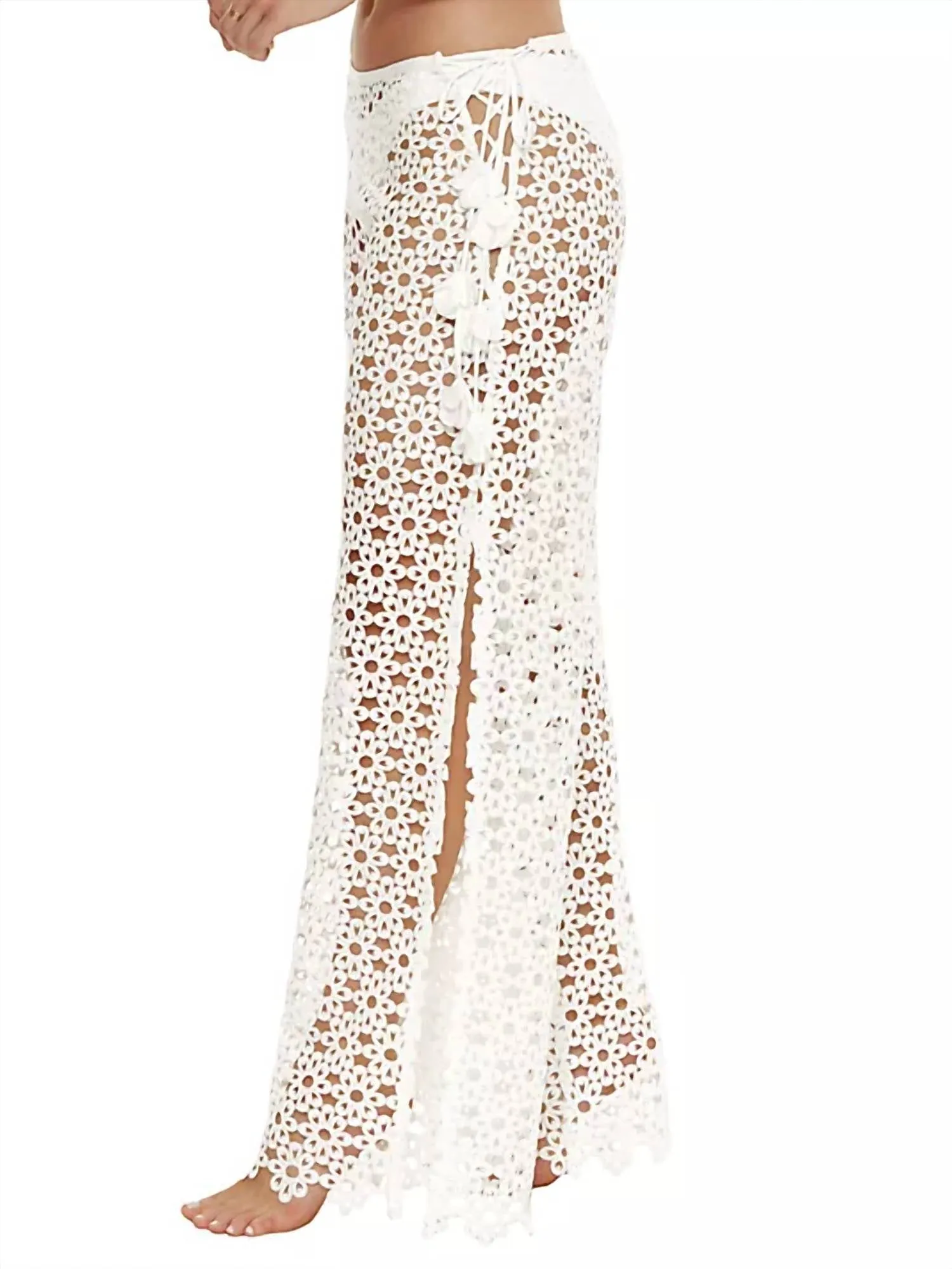 Chateau Floral Mesh Cover Up Pants In Vanilla