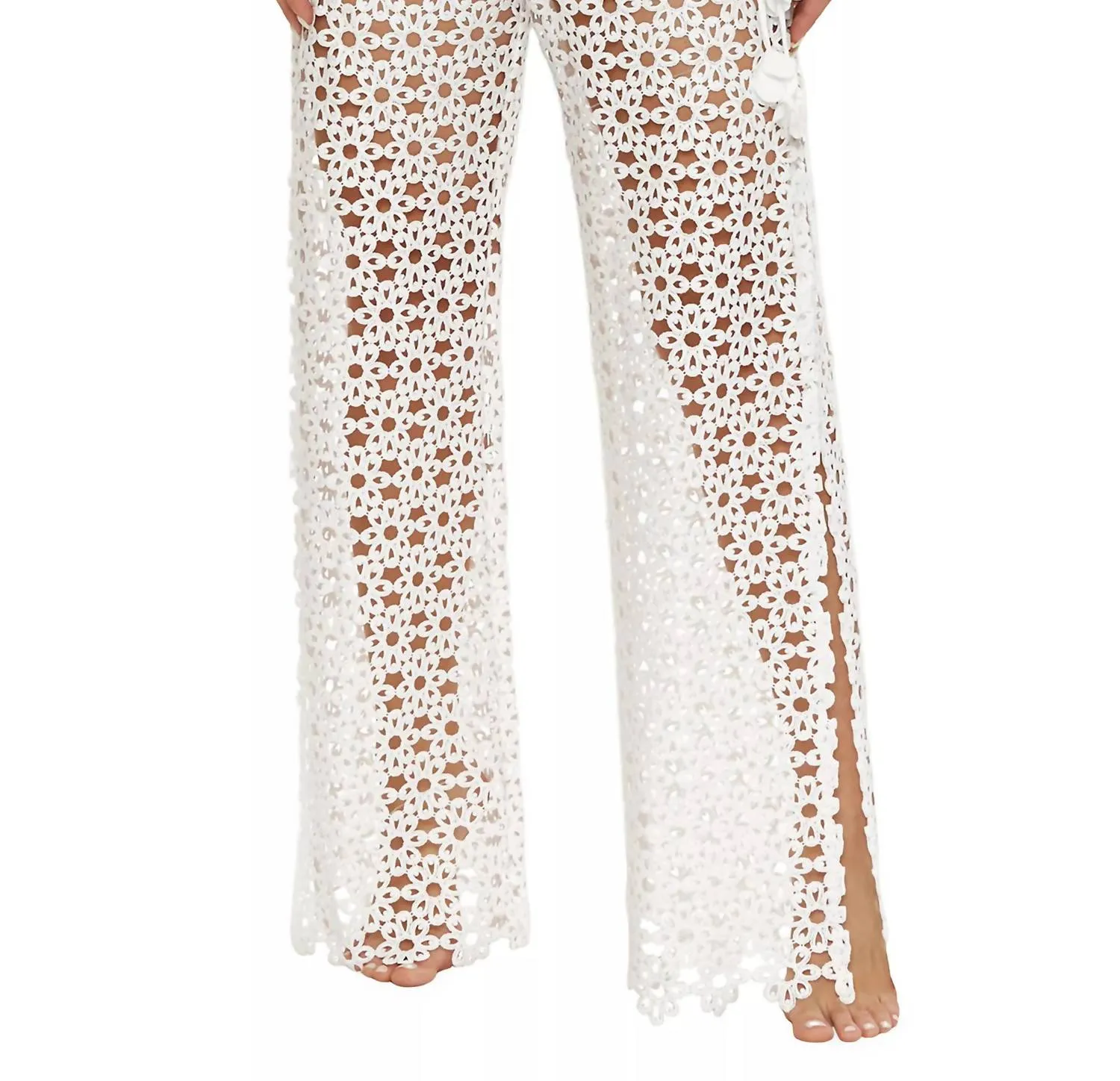 Chateau Floral Mesh Cover Up Pants In Vanilla