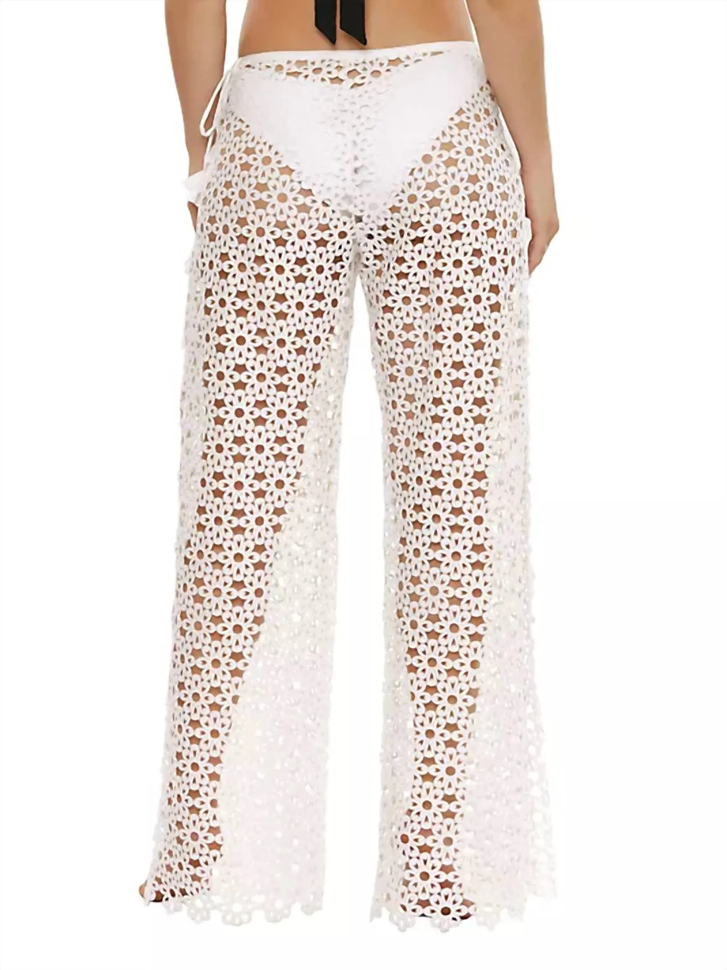 Chateau Floral Mesh Cover Up Pants In Vanilla