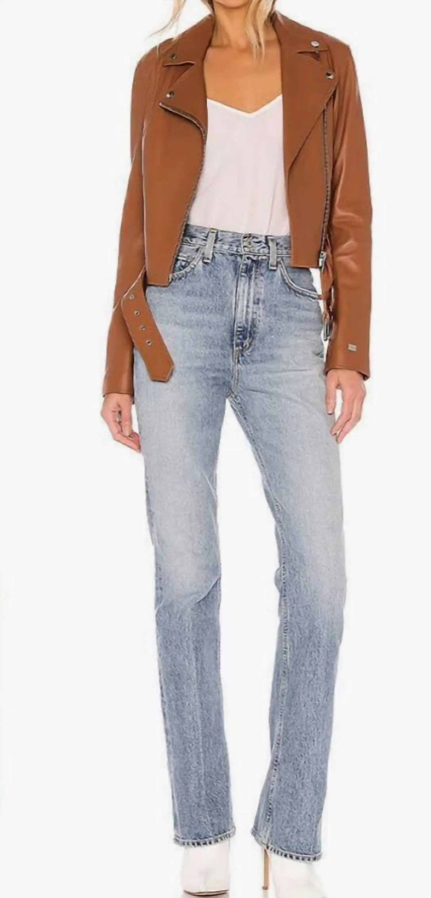 Clodia Leather Jacket In Cinnamon