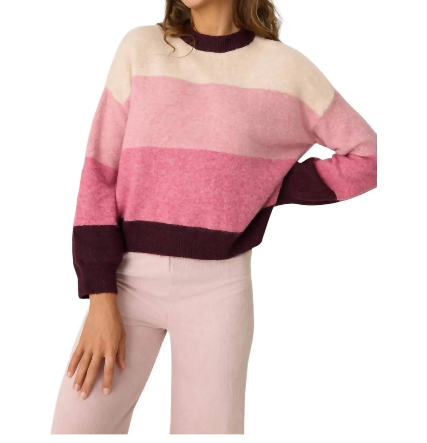Color Block Sweater In Plum