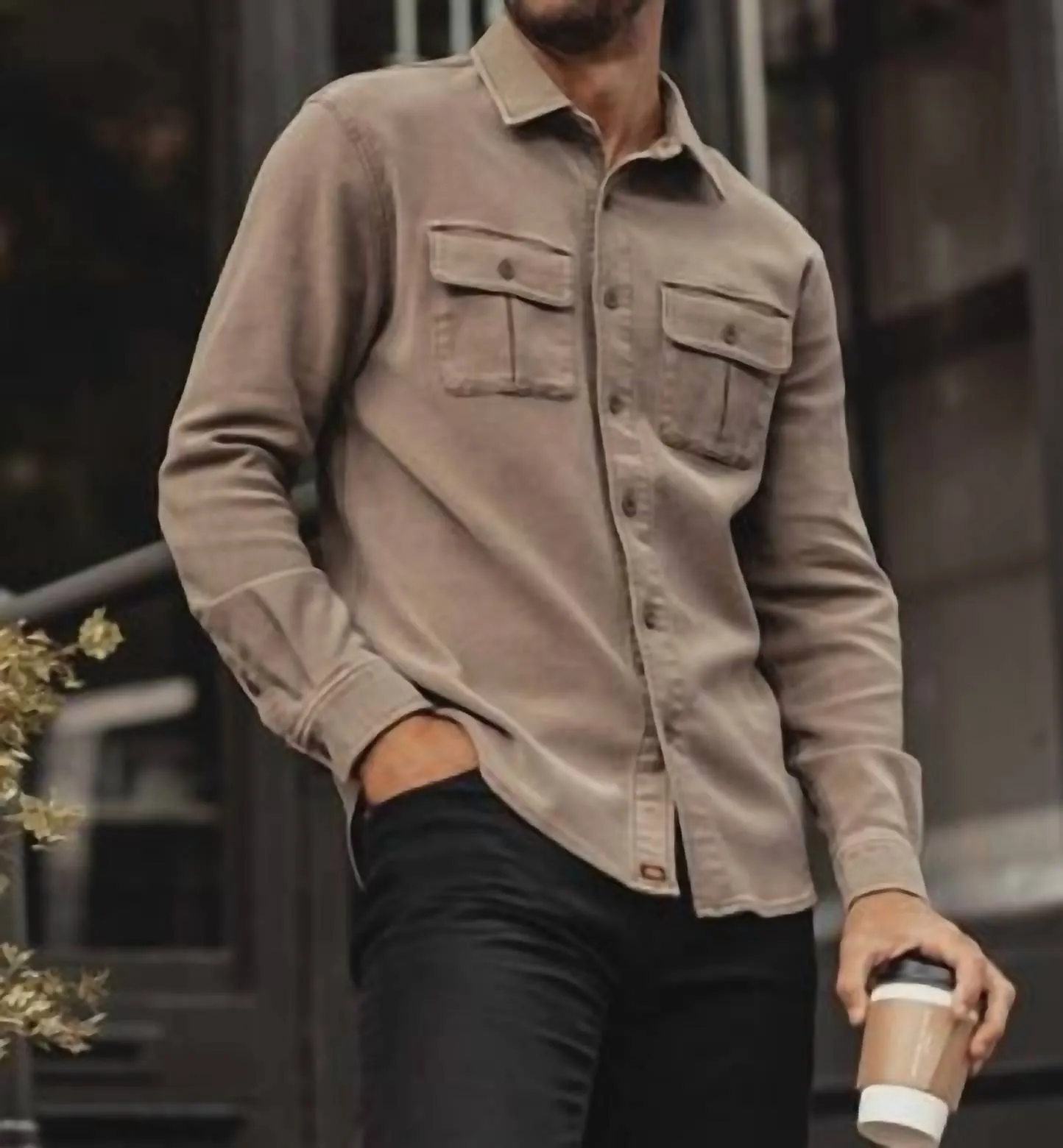 Comfort Terry Shirt Jacket In Taupe