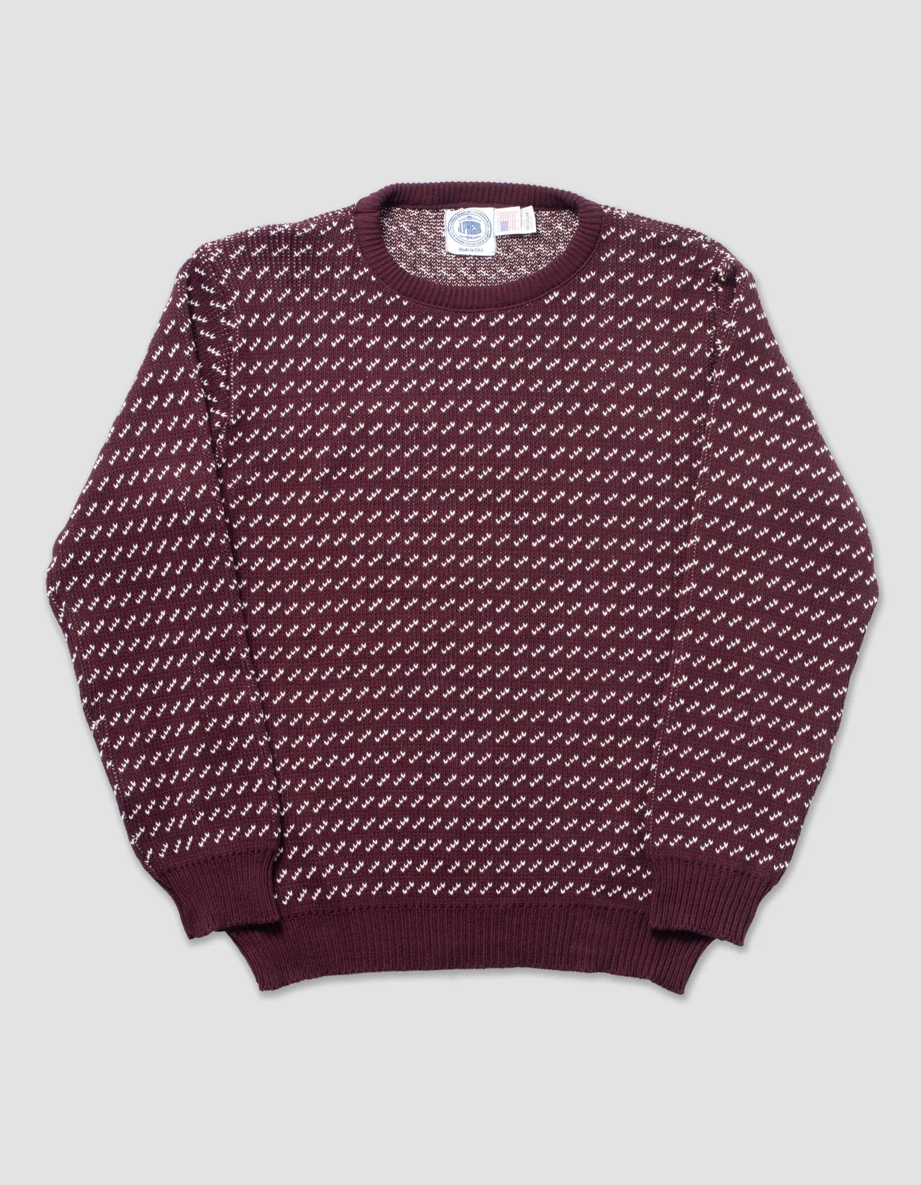 COTTON CREW NECK CHEVRON SWEATER - BURGUNDY/NATURAL