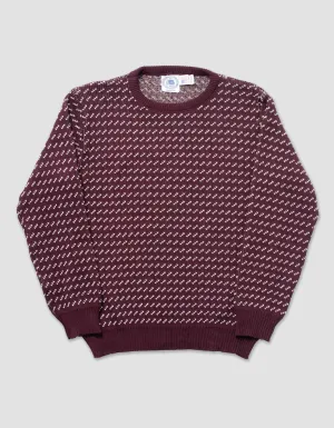 COTTON CREW NECK CHEVRON SWEATER - BURGUNDY/NATURAL