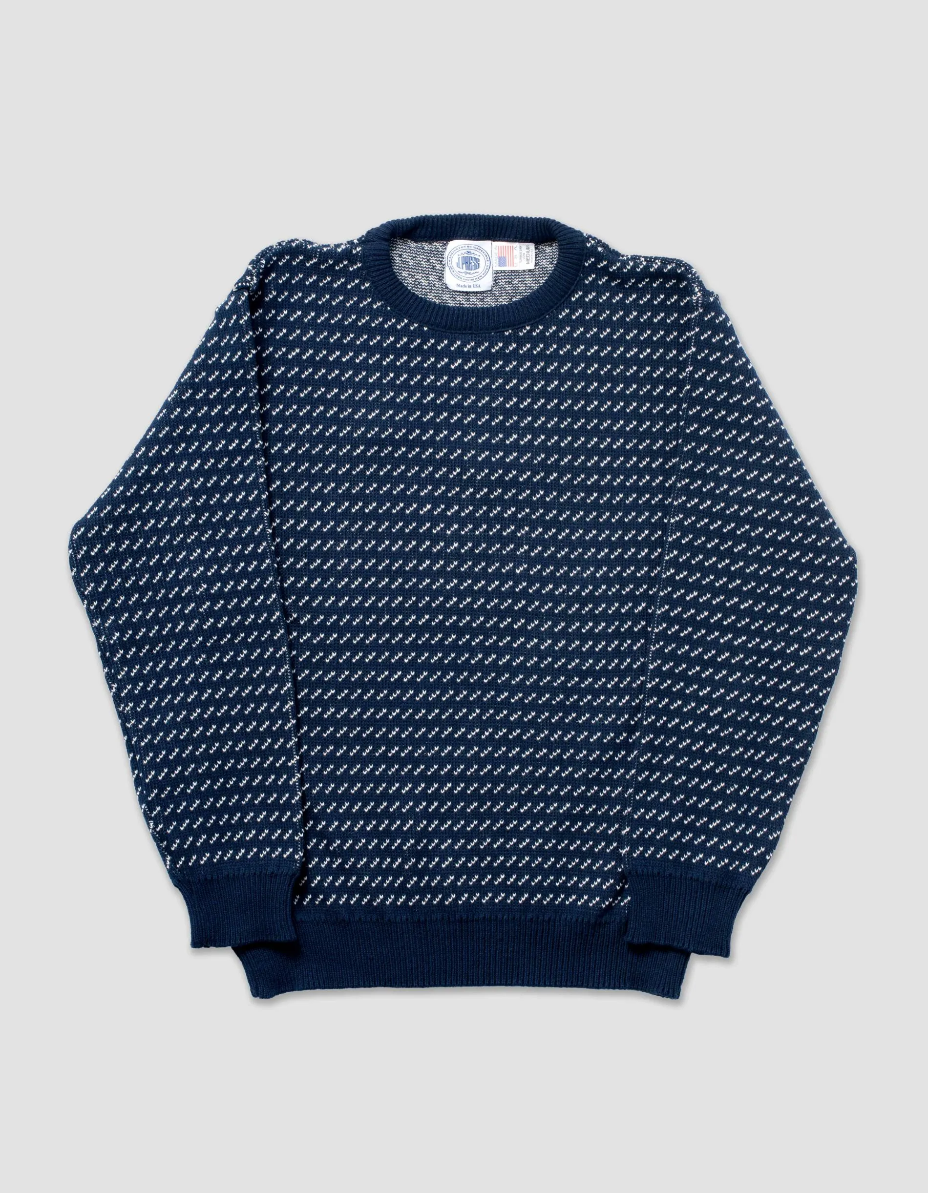 COTTON CREW NECK CHEVRON SWEATER - NAVY/NATURAL