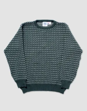 COTTON CREW NECK CHEVRON SWEATER - SPRUCE GREEN/NATURAL