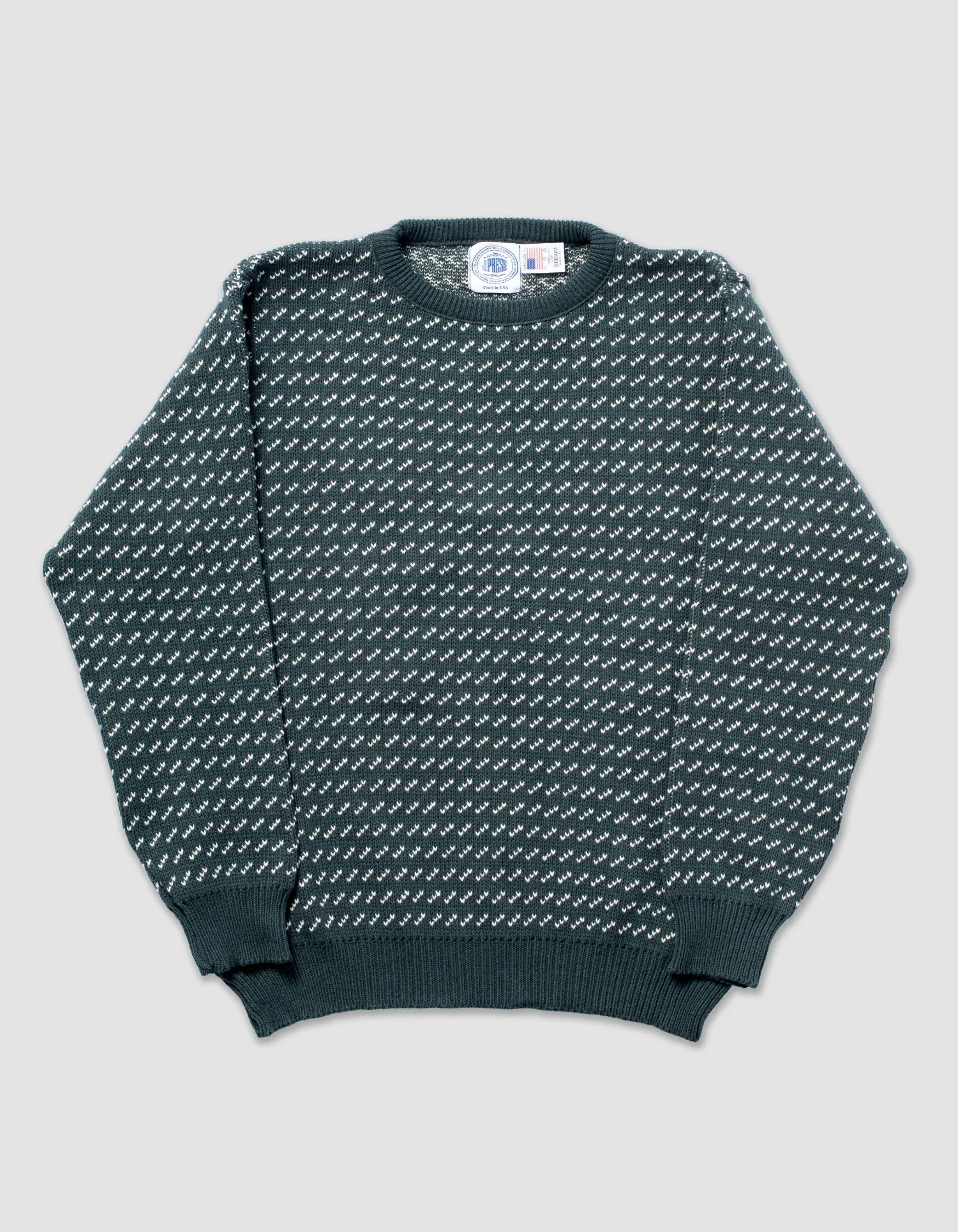 COTTON CREW NECK CHEVRON SWEATER - SPRUCE GREEN/NATURAL