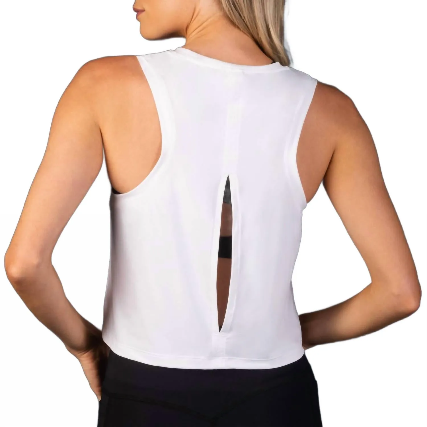 Cropped Open Back Workout Tank Top In White