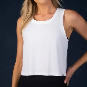 Cropped Open Back Workout Tank Top In White