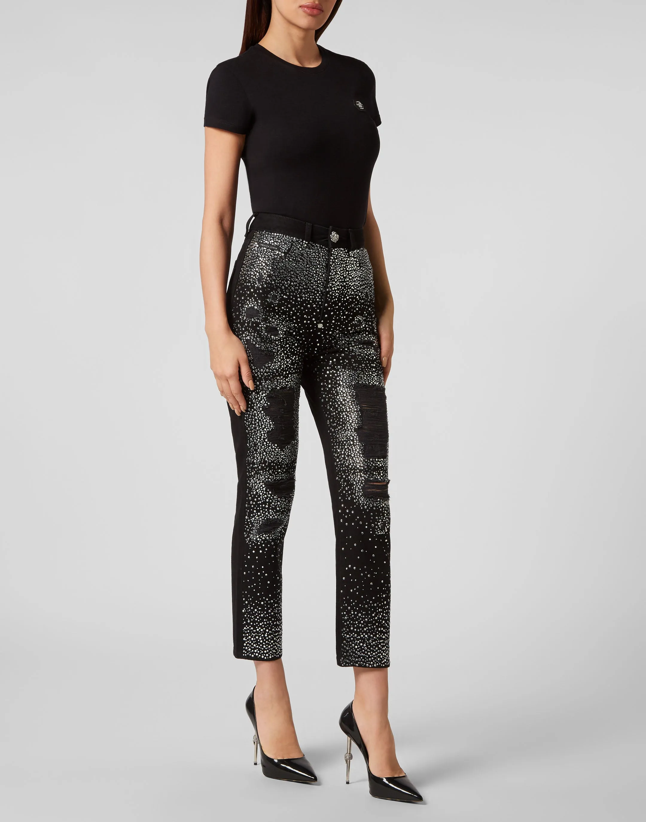 Denim Trousers Boyfriend Fit Crystal