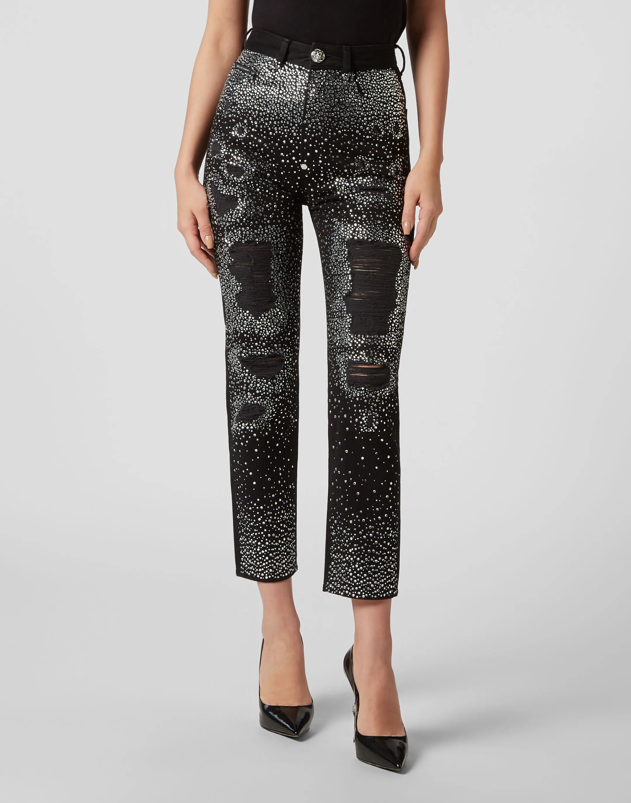 Denim Trousers Boyfriend Fit Crystal