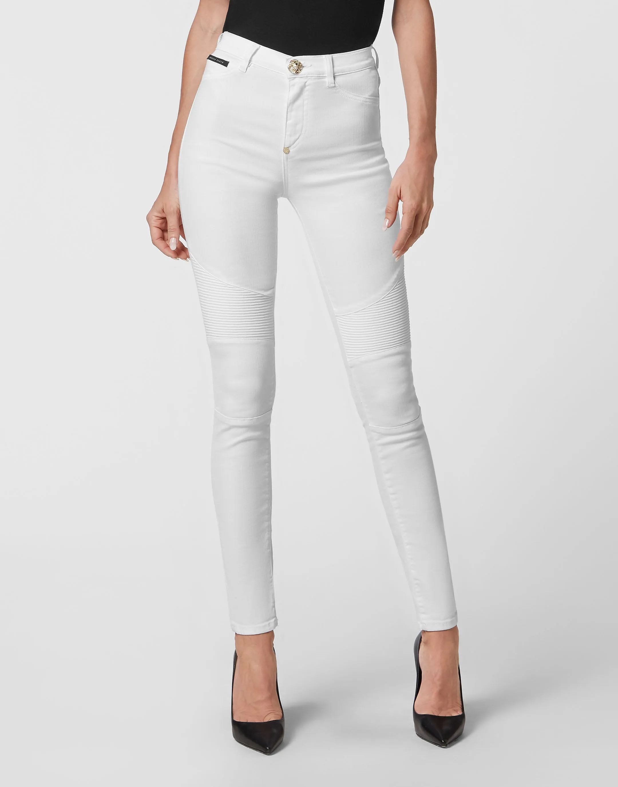 Denim Trousers High Waist Biker