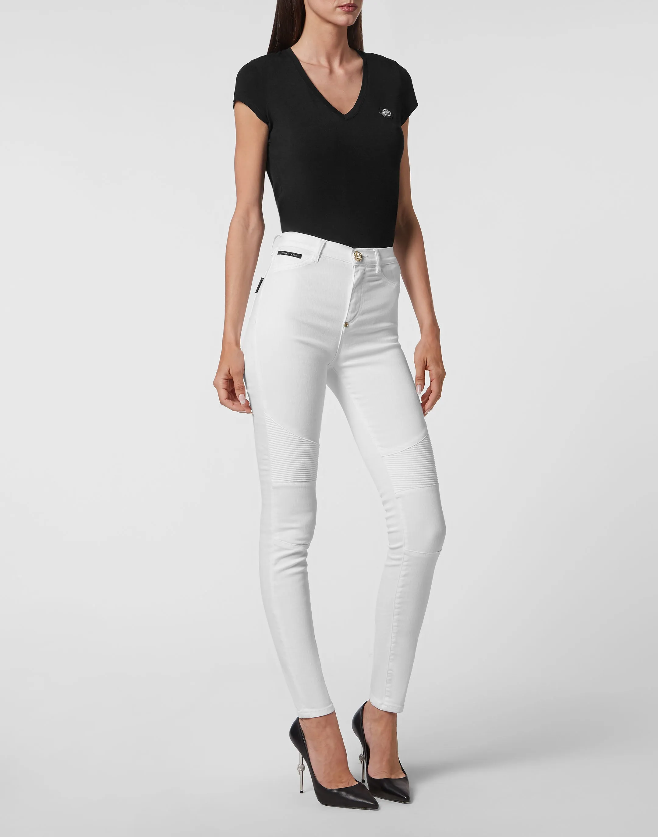 Denim Trousers High Waist Biker
