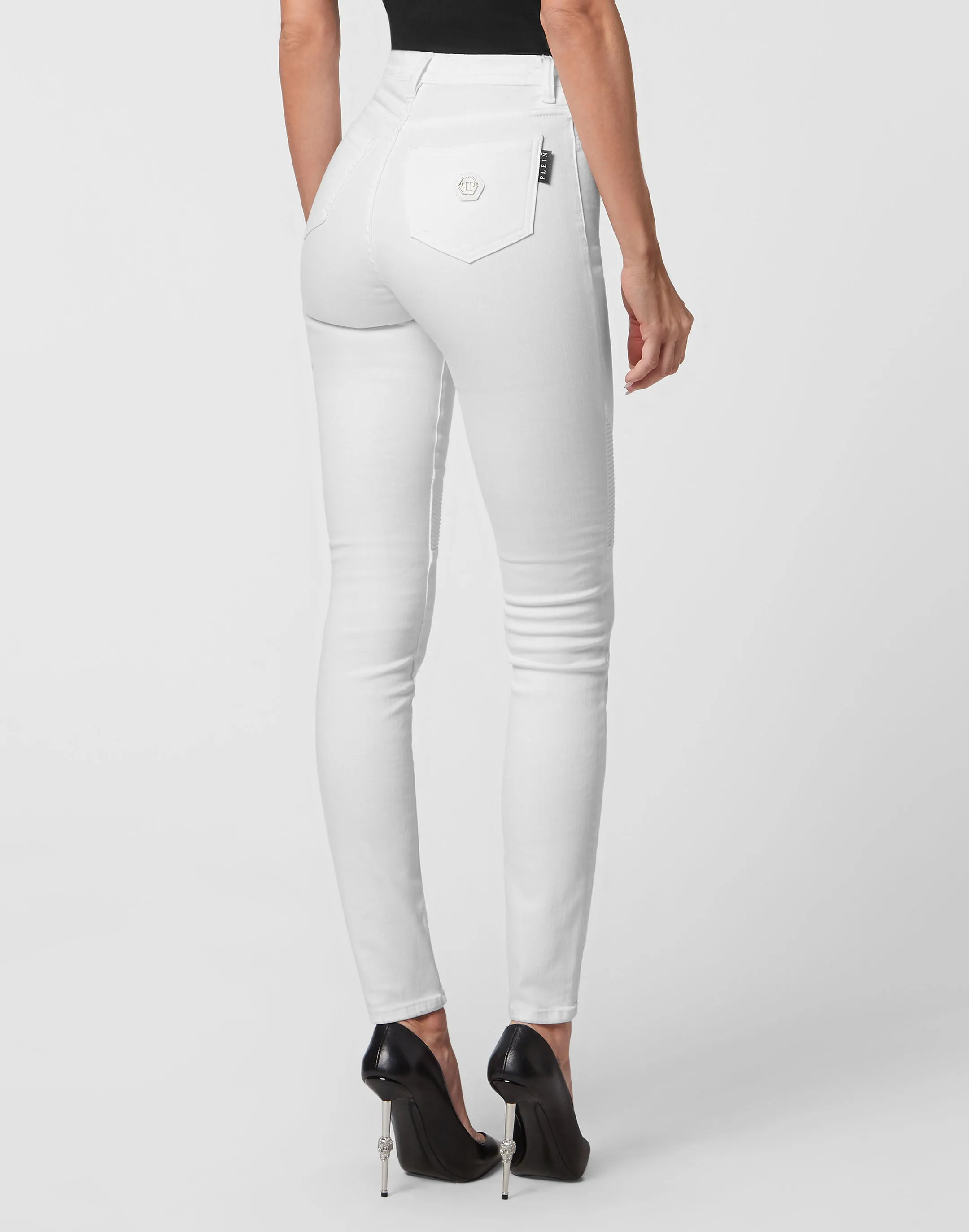 Denim Trousers High Waist Biker