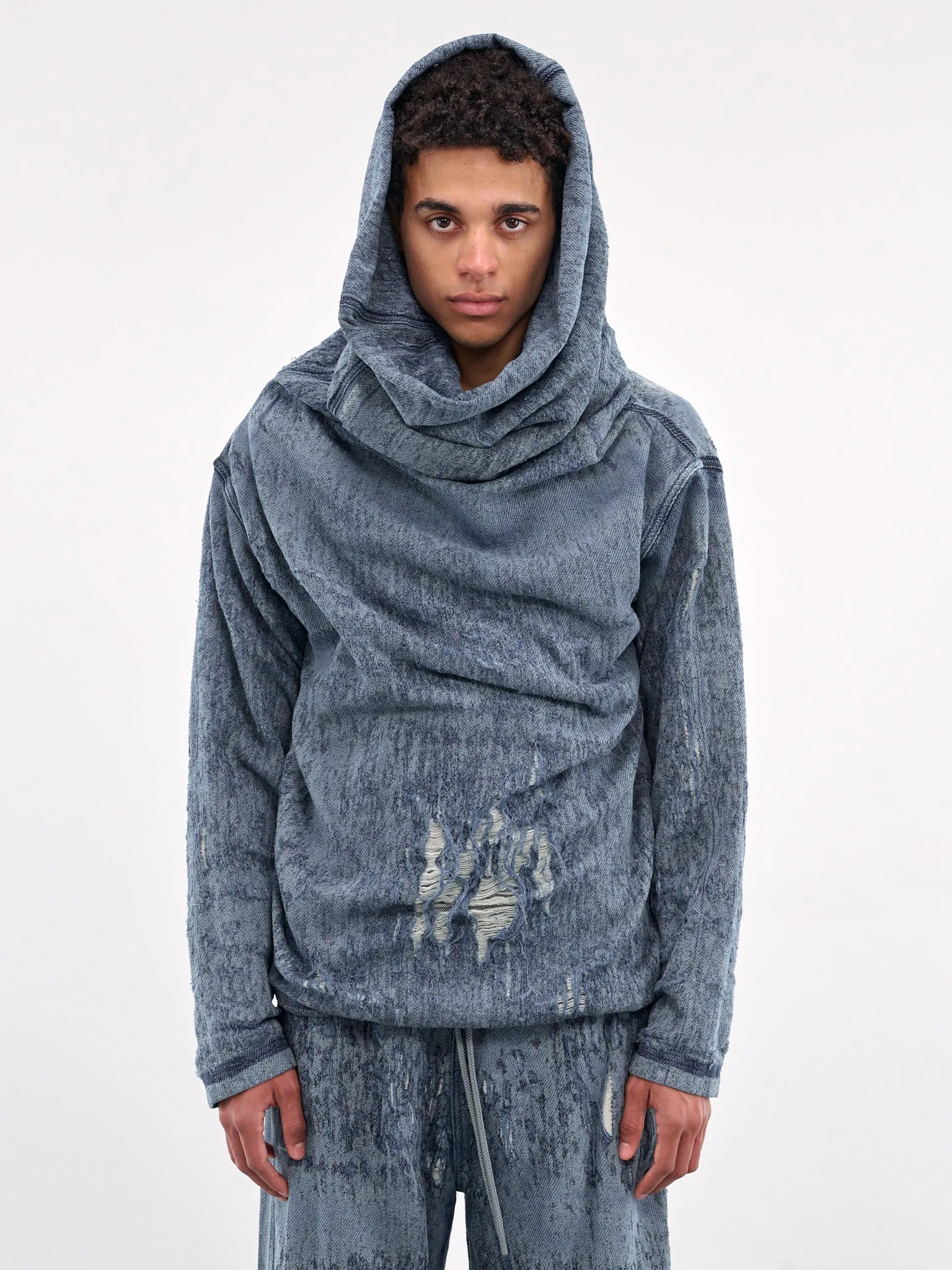 Distressed Hooded Sweater (A18935-068RQ-BLUE)
