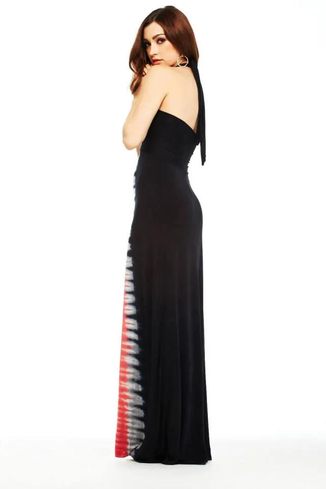 E-Motions Halter Maxi Dress Black Orange Tie Dye