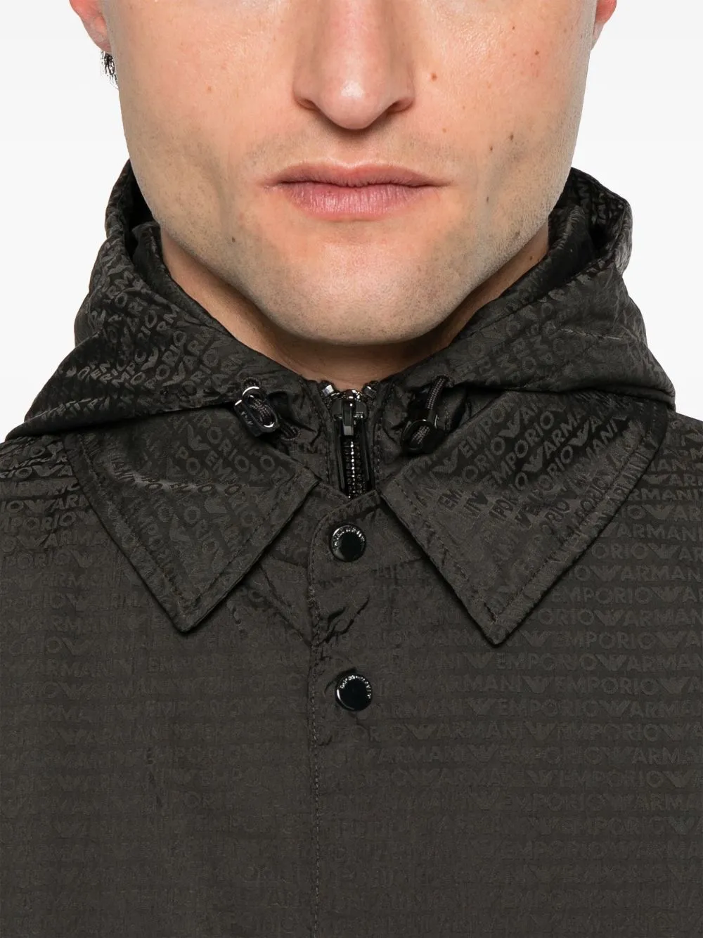 Emporio Armani Men's Blouson With Internal Nylon Bib Jacquard All-Over Lettering
