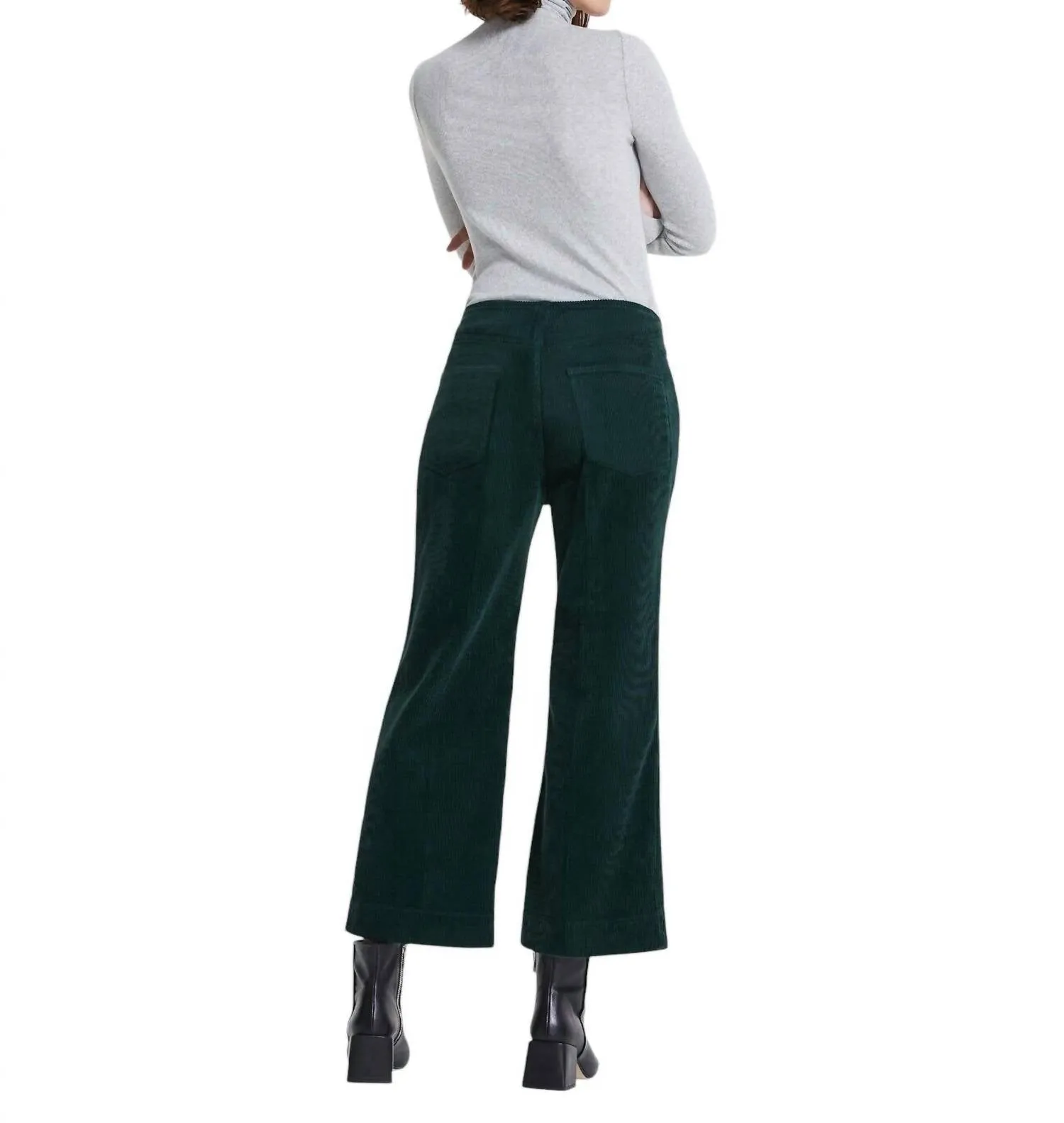 Etta Corduroy Wide Leg Cropped Pants In Green