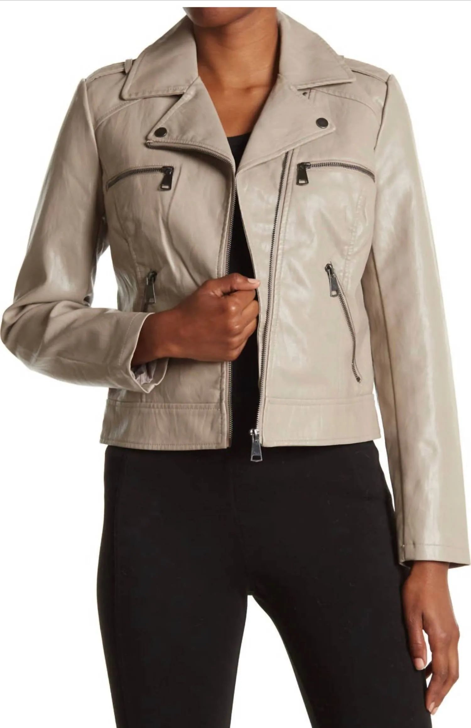 Faux Leather Crop Jacket In Mink