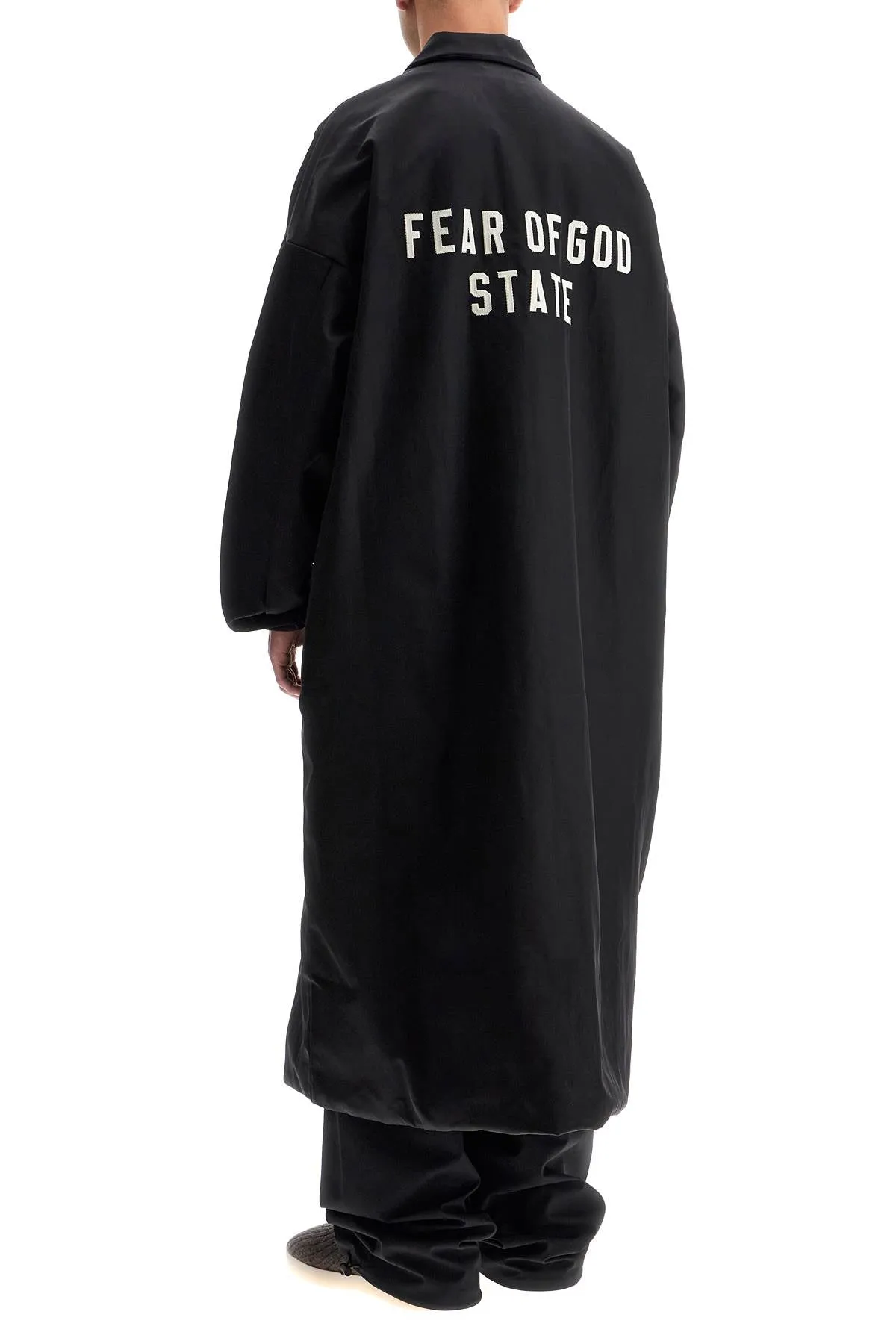 Fear Of God Essentials Men's Long Nylon Jacket With Logo Patch.