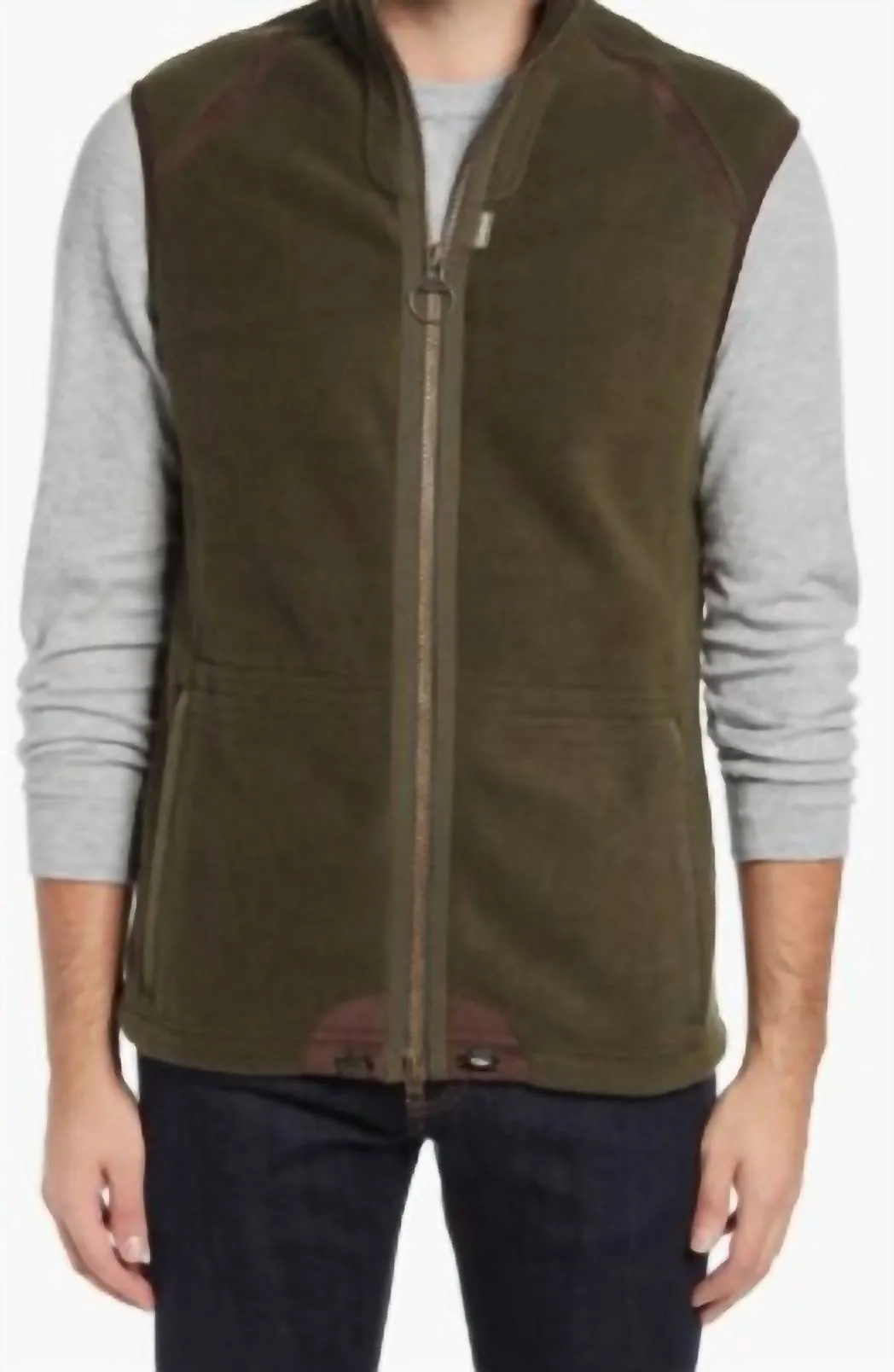 Fleece Zip Vest In Olive