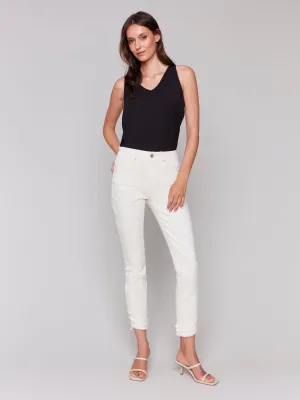 Frayed Hem Denim Pants - Natural