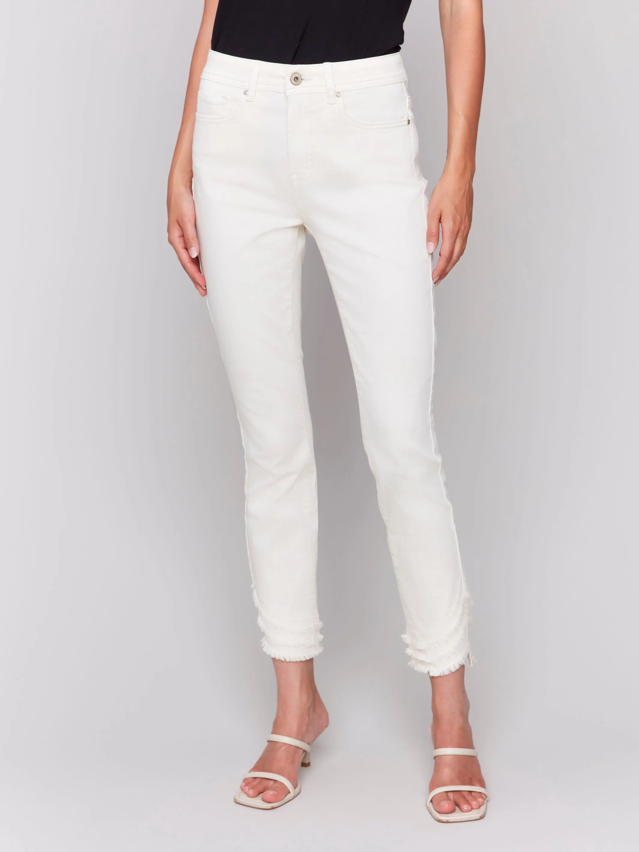Frayed Hem Denim Pants - Natural