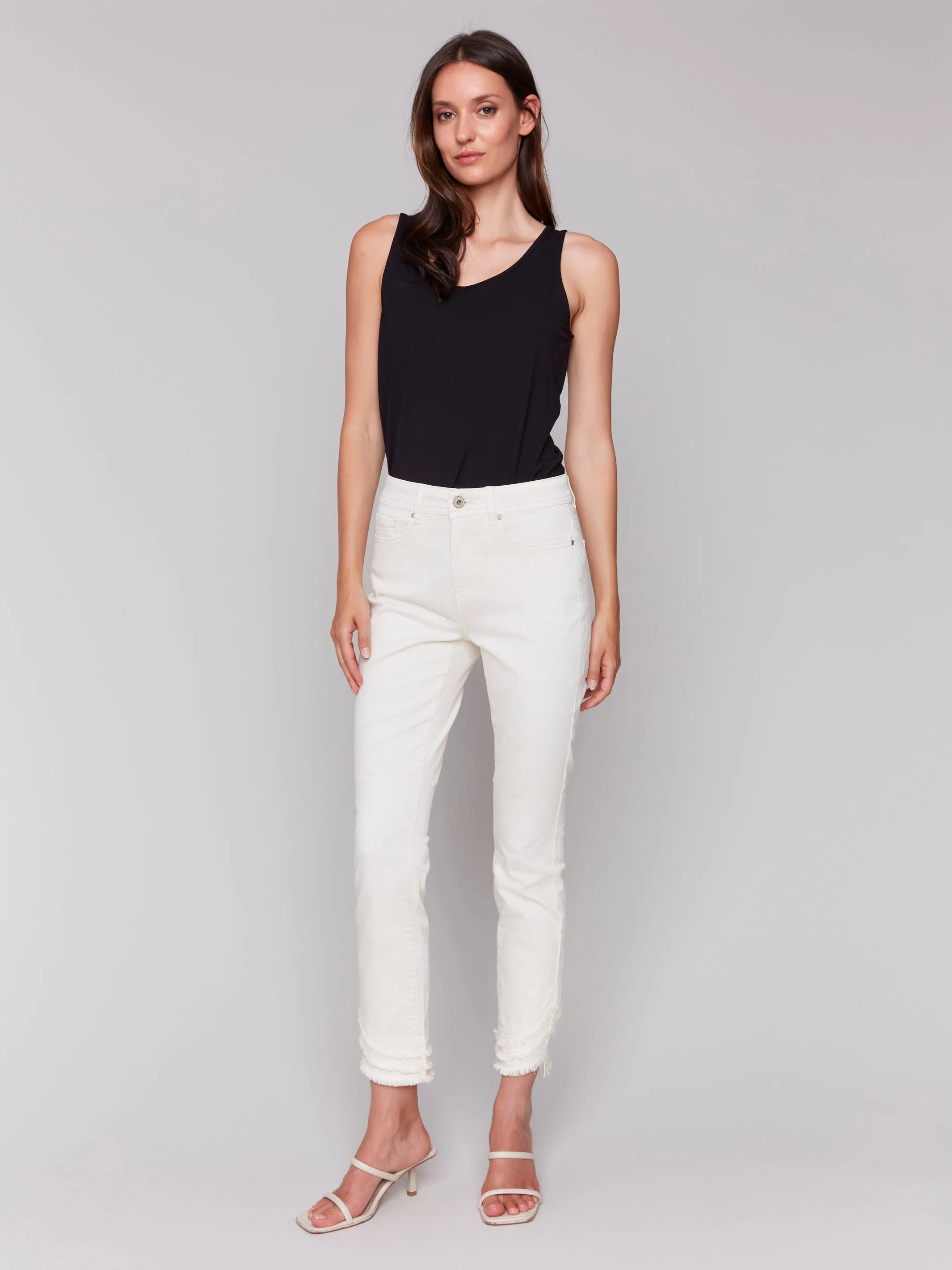 Frayed Hem Denim Pants - Natural