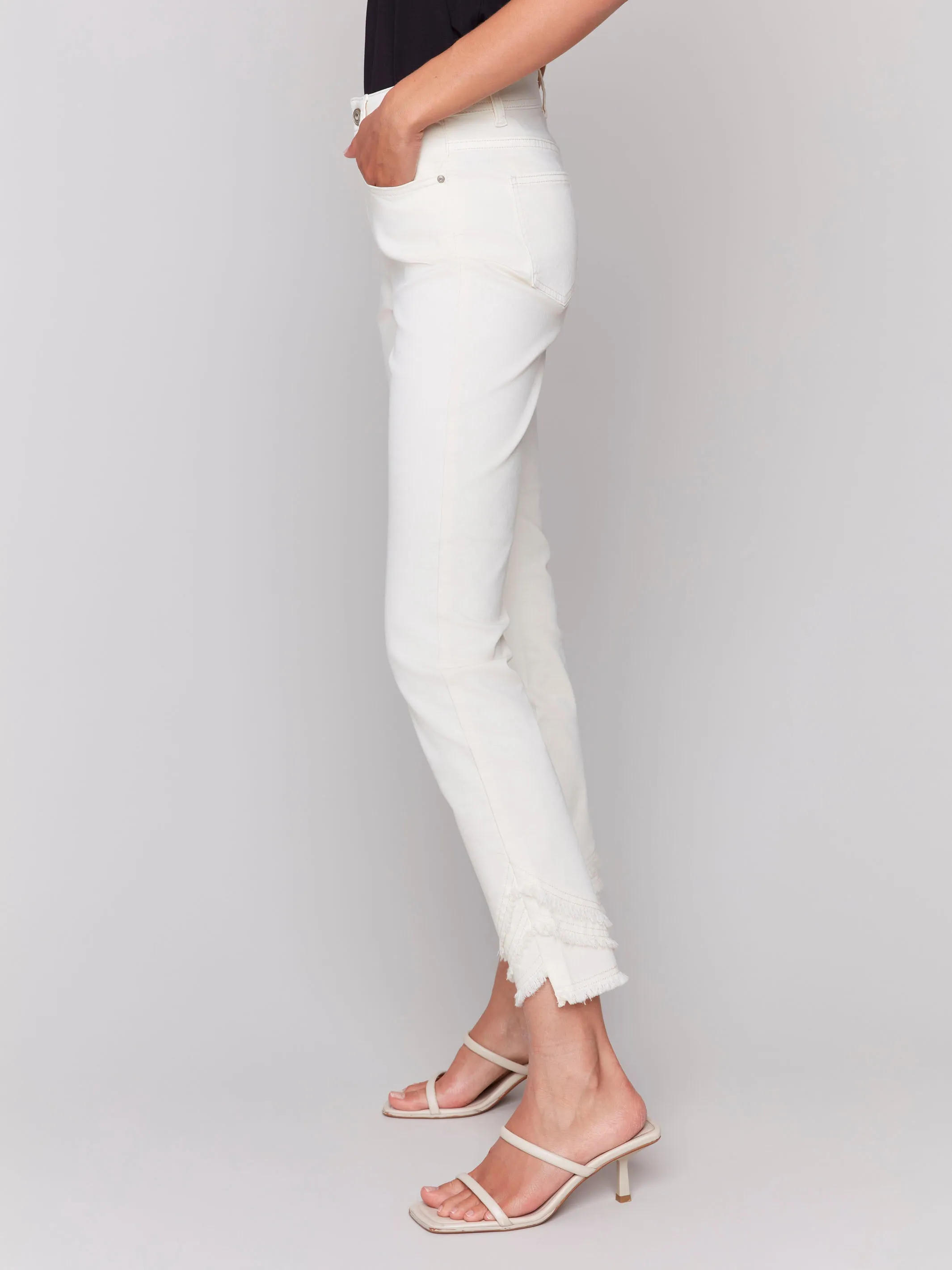 Frayed Hem Denim Pants - Natural