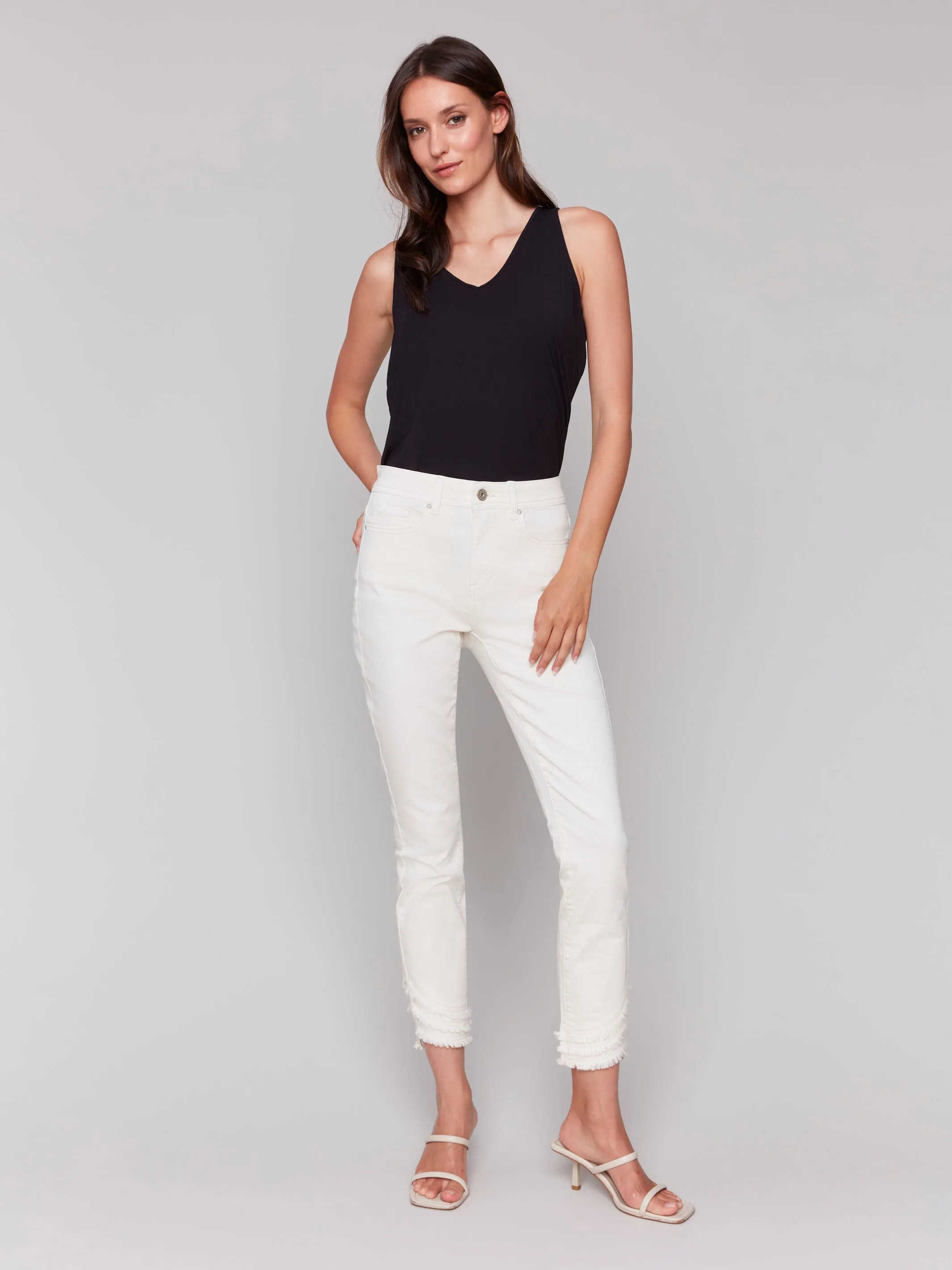 Frayed Hem Denim Pants - Natural