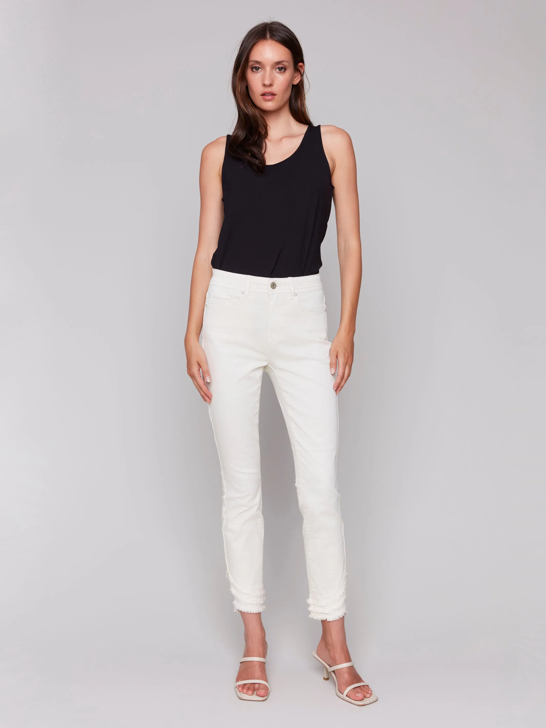 Frayed Hem Denim Pants - Natural