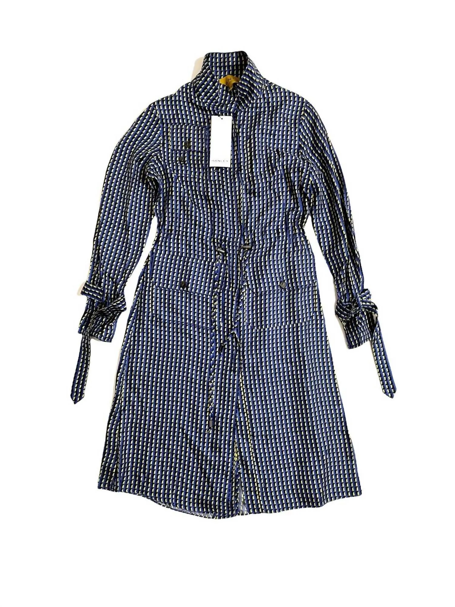 Geo-Print Safari Silk Geometric Print Jacket In Blue/yellow