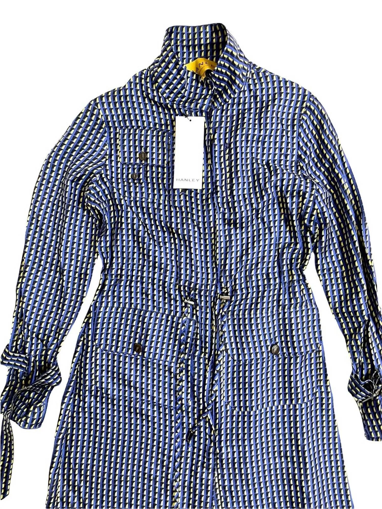 Geo-Print Safari Silk Geometric Print Jacket In Blue/yellow