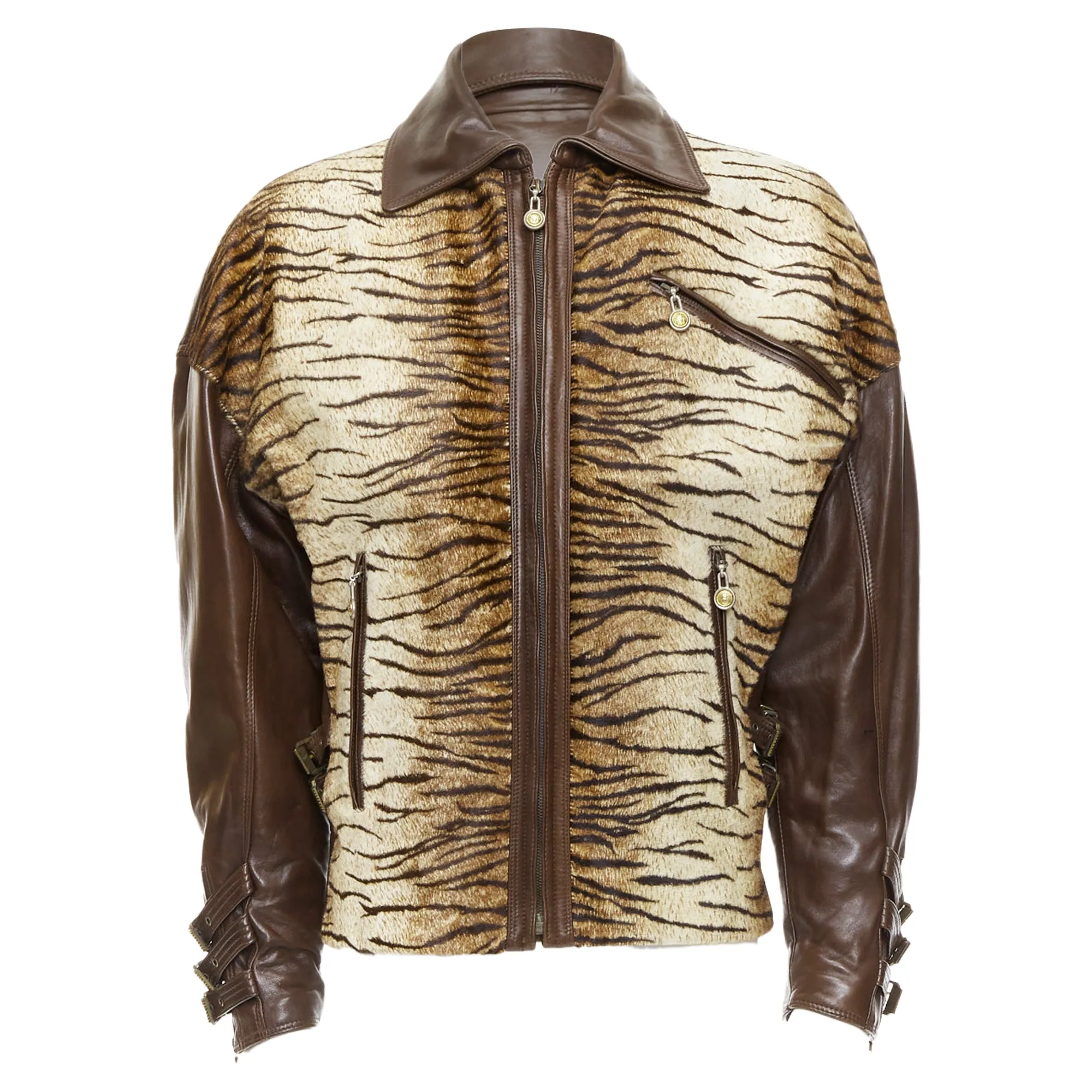 Gianni Versace S&M Bondage Buckle Tiger Bomber Jacket