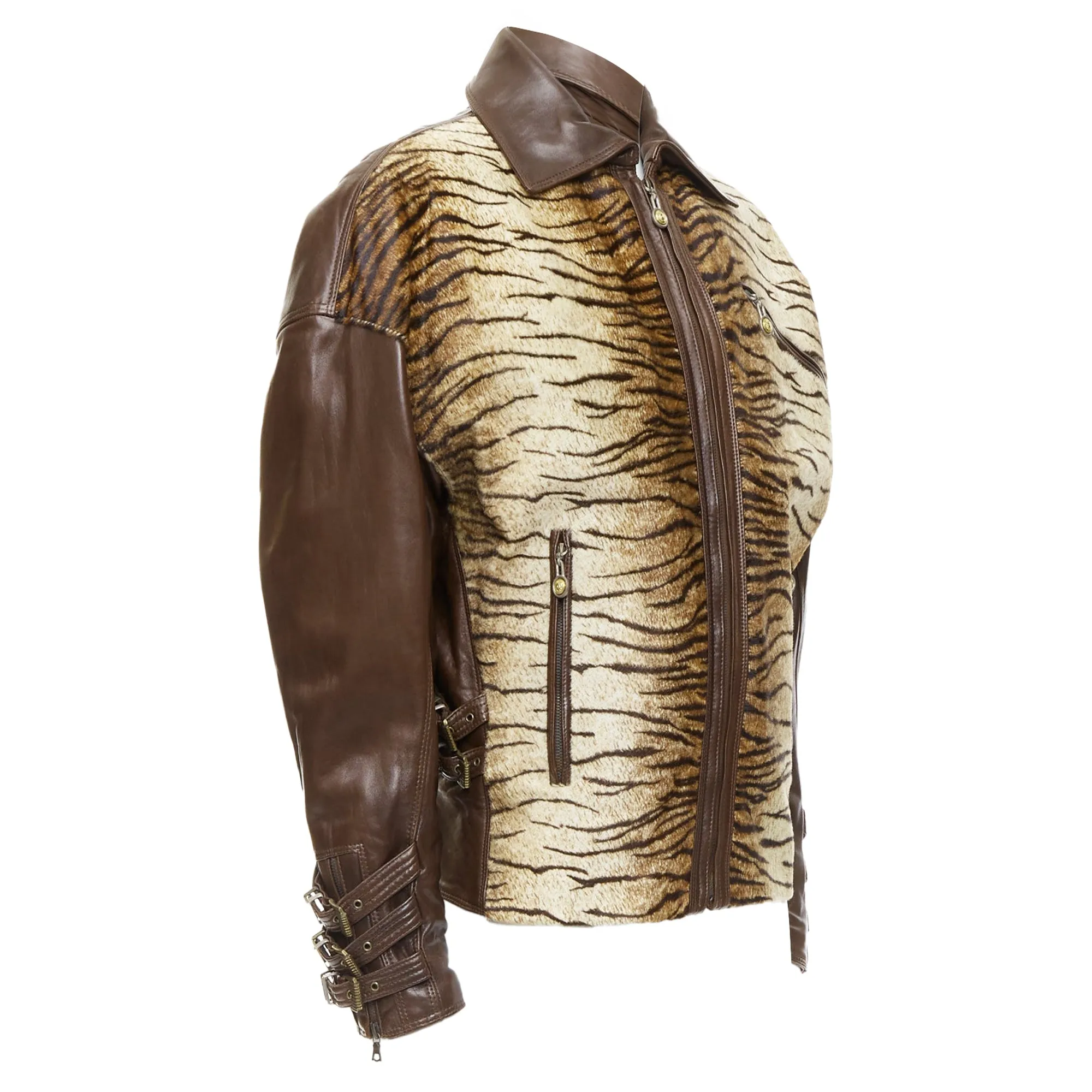 Gianni Versace S&M Bondage Buckle Tiger Bomber Jacket