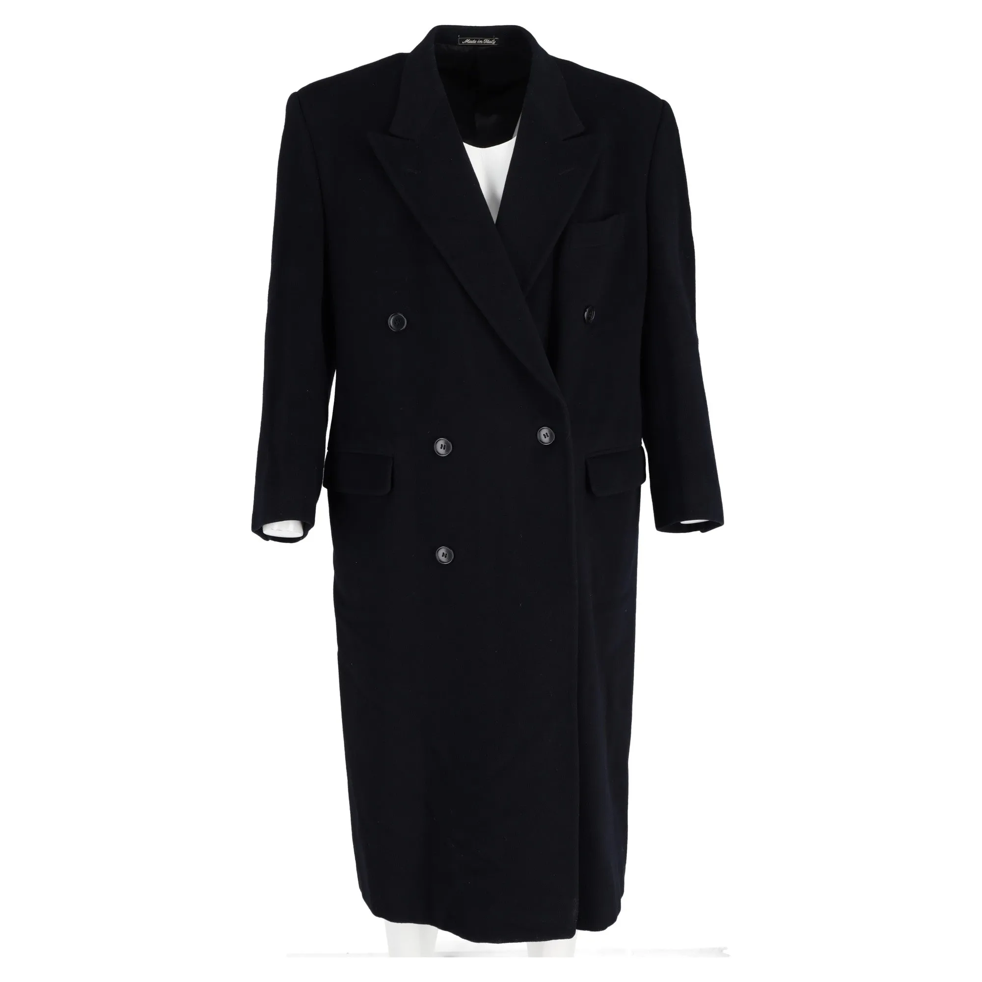 Giorgio Armani Double-Breasted Overcoat in Navy Blue Wool