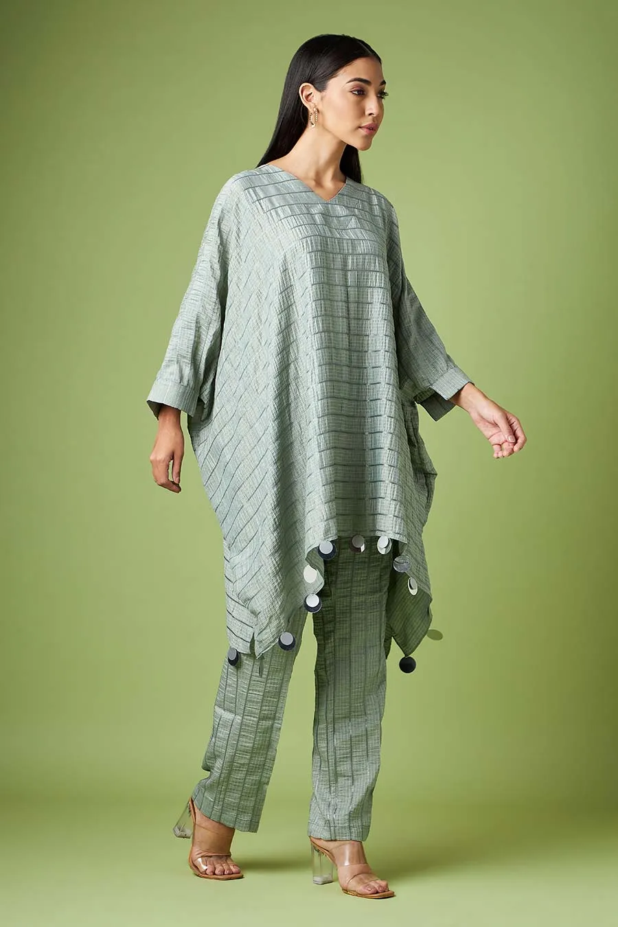 Grey Embellished Kaftan & Pant Co-Ord Set