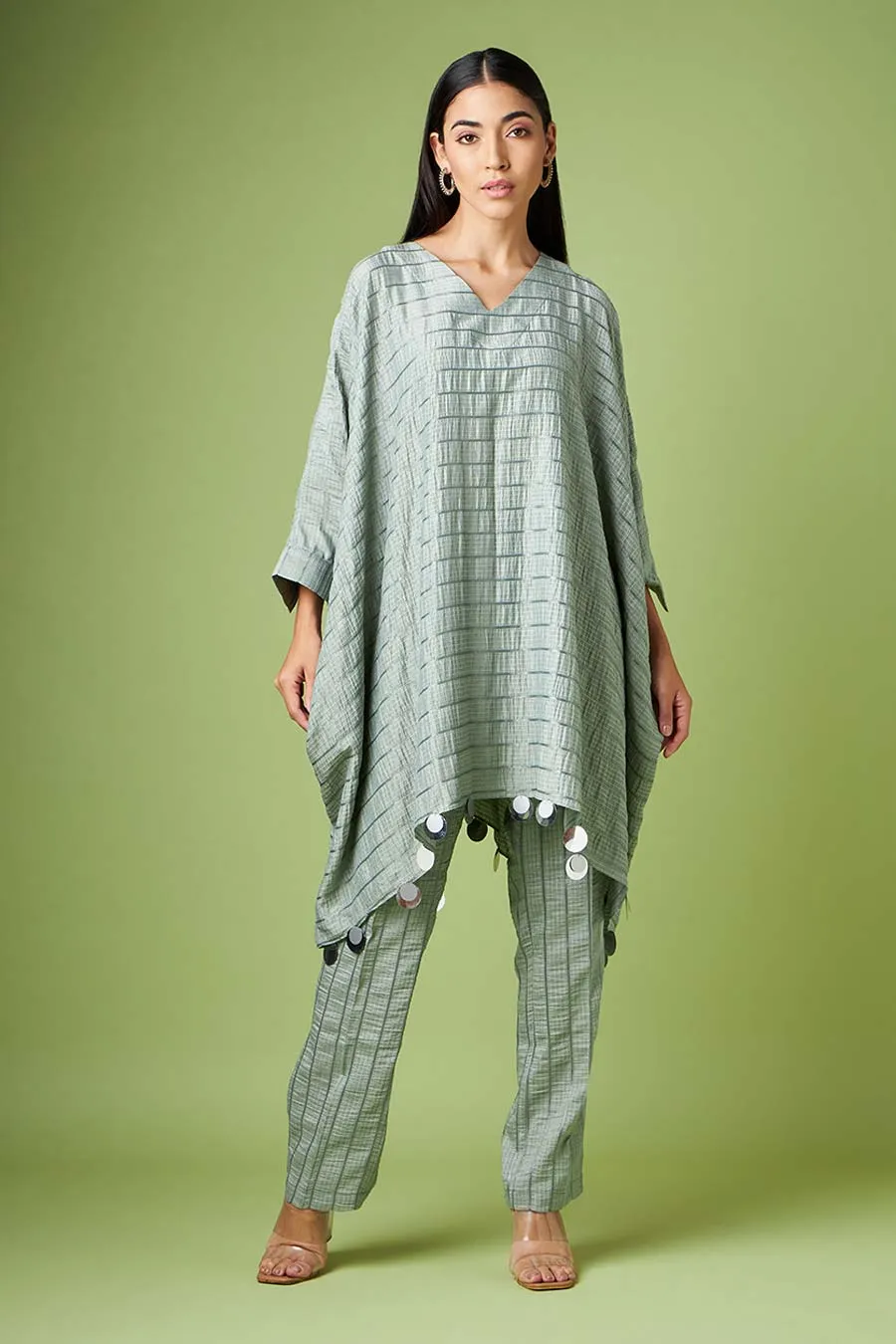 Grey Embellished Kaftan & Pant Co-Ord Set