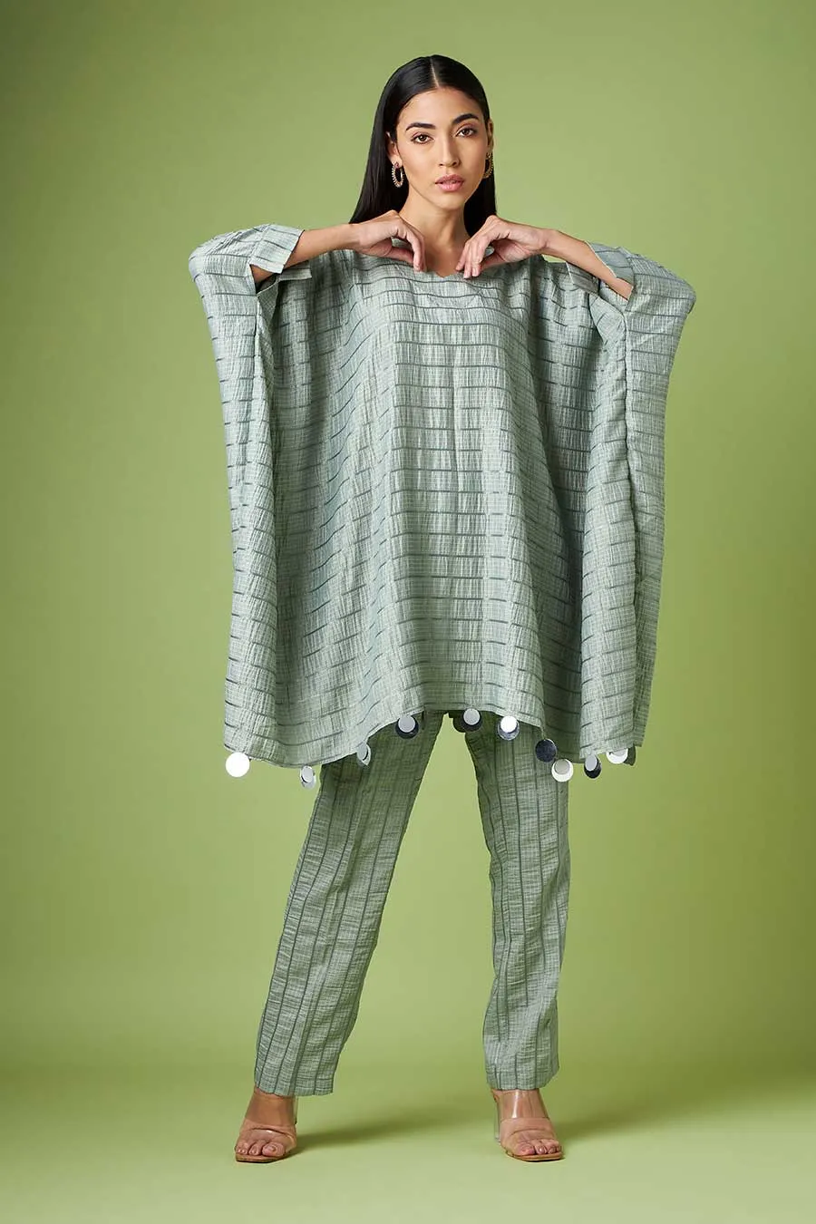 Grey Embellished Kaftan & Pant Co-Ord Set